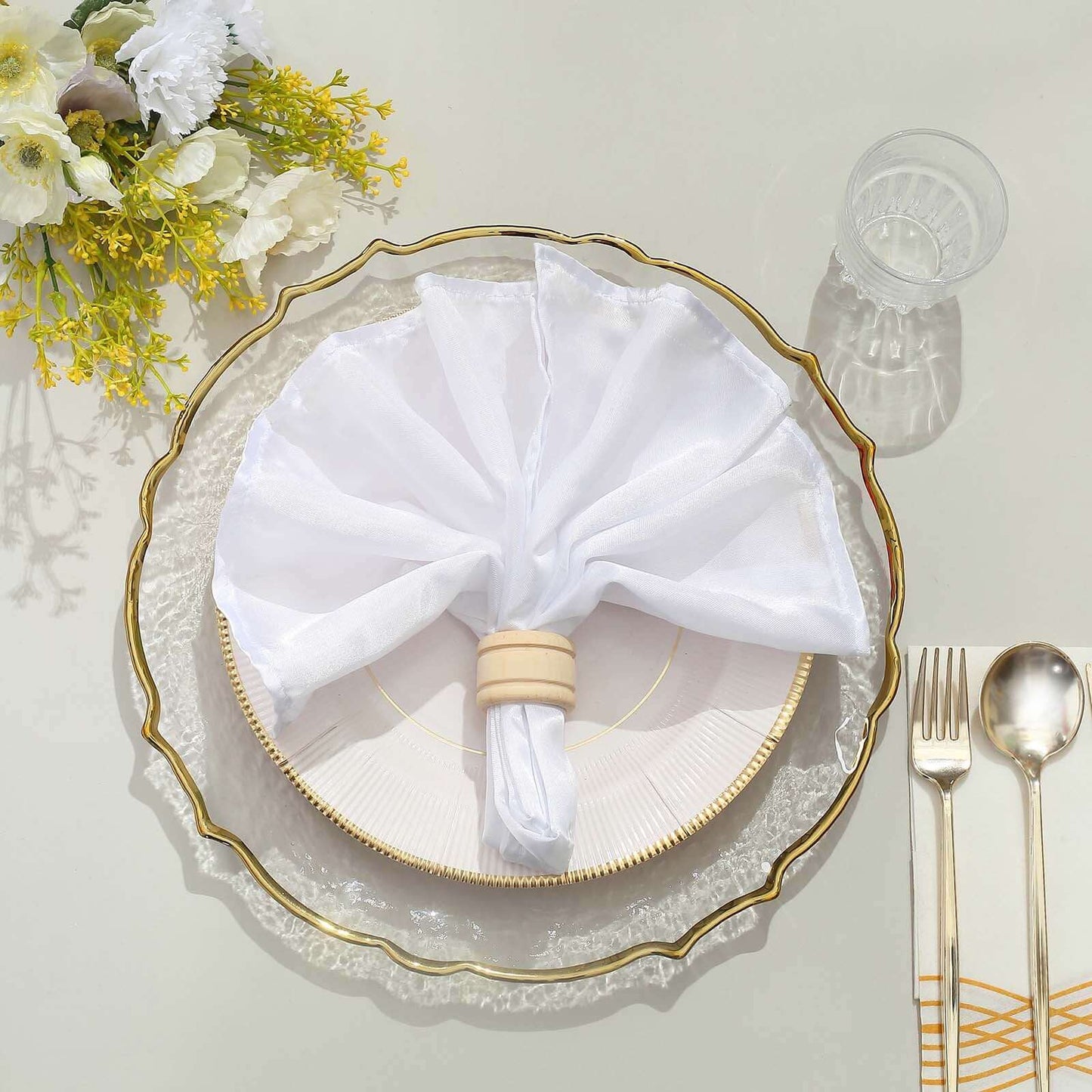 8-Pack Glass Round Charger Plates 13" in Clear with Gold Sunflower Scalloped Rim, Decorative Dinner Chargers