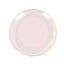 10-Pack Plastic 9" Round Dinner Plates in Transparent Blush Hammered Design with Gold Rim - Modern Disposable Party Plates