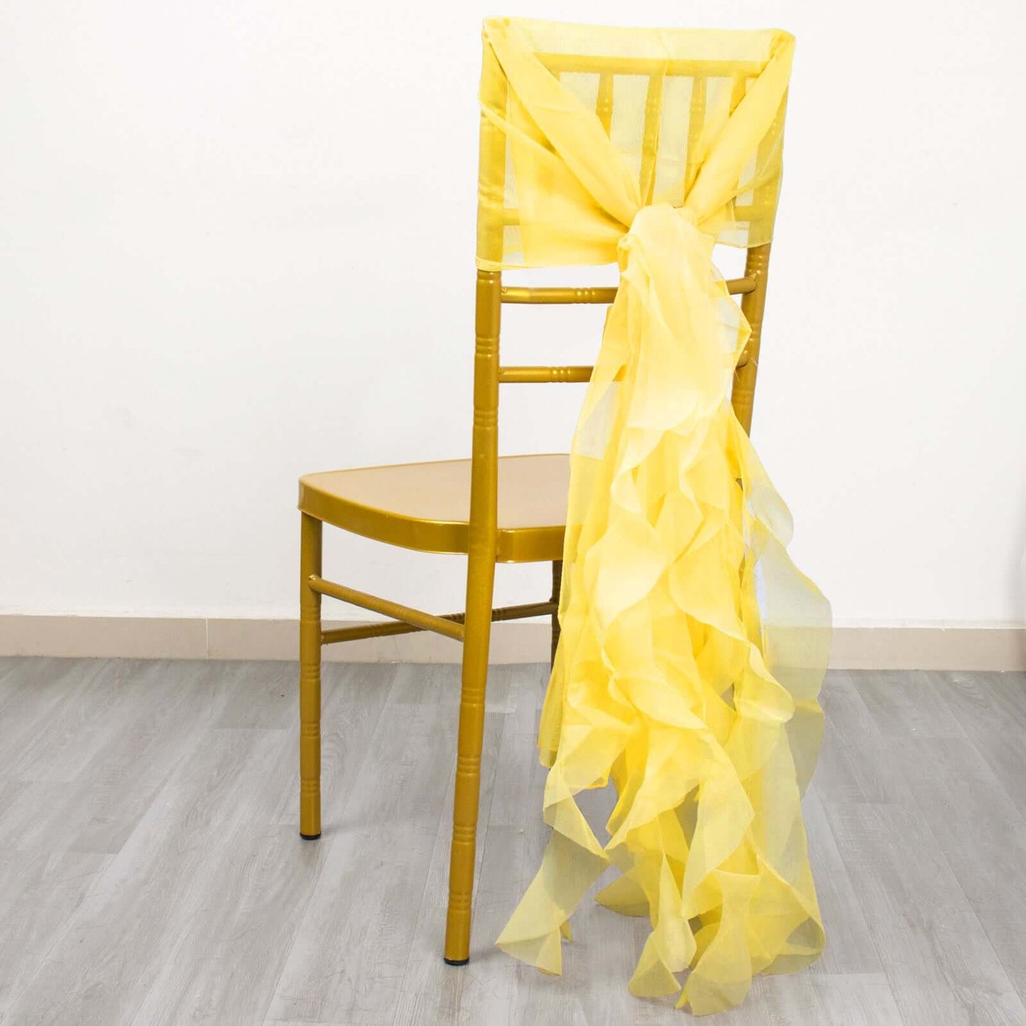 Chiffon Chair Sash with Curly Design Yellow - Stylish Chair Decorations