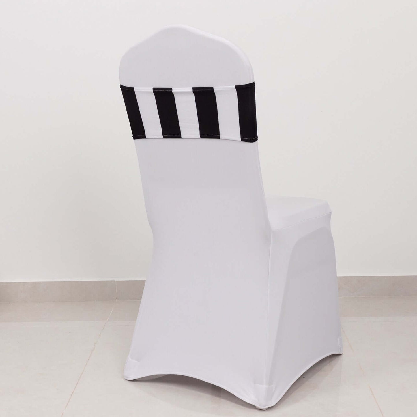 5 Pack Spandex Chair Sashes Black/White Vertical Stripes - Easy to Use & Wrinkle-Free Stretch Chair Bands for Stunning Tablescapes 5"x14"