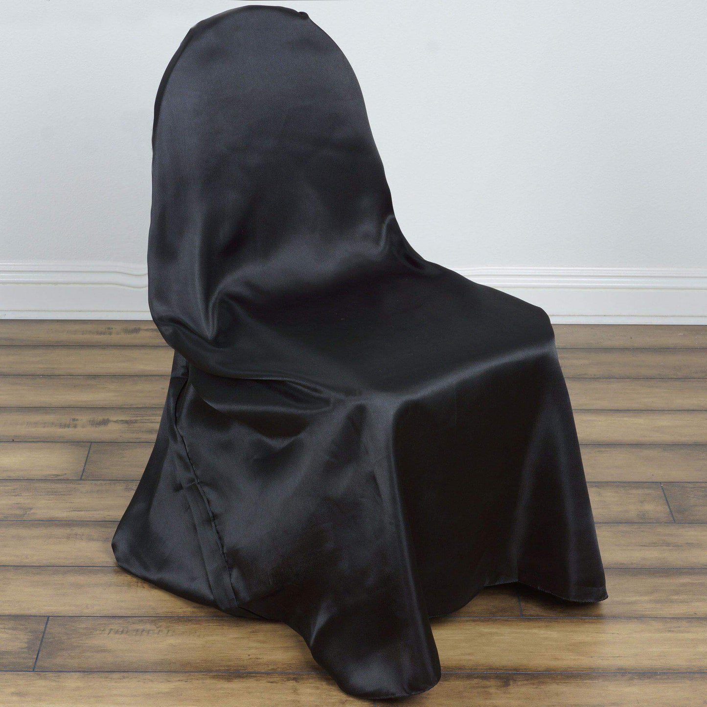 Satin Chair Cover Self-Tie Universal Design Black - Durable Slip-On Cover for Folding, Dining, Banquet & Standard Chairs