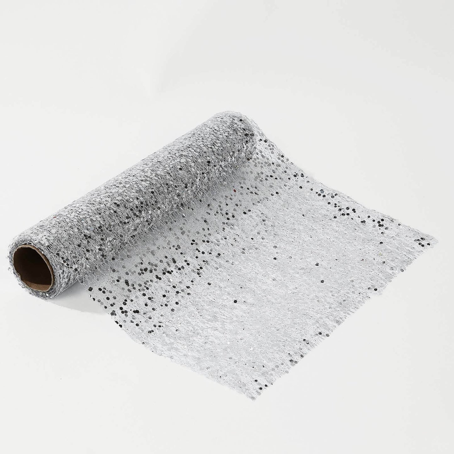 Mesh 11"x108" Table Runner Metallic Silver â€“ Glitter Design for Convenient Event Decoration