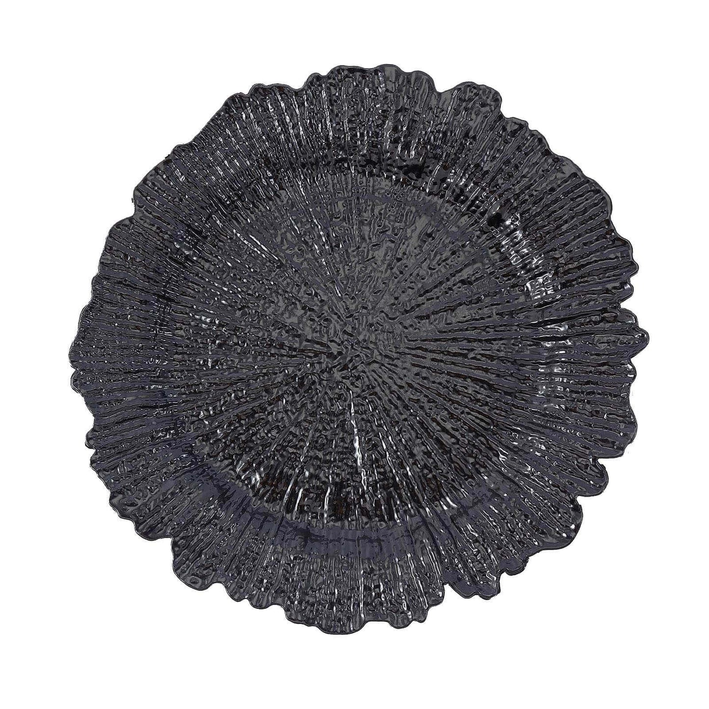 6-Pack Acrylic Plastic Round Charger Plates 13" in Black with Reef Design, Dinner Charger Tableware