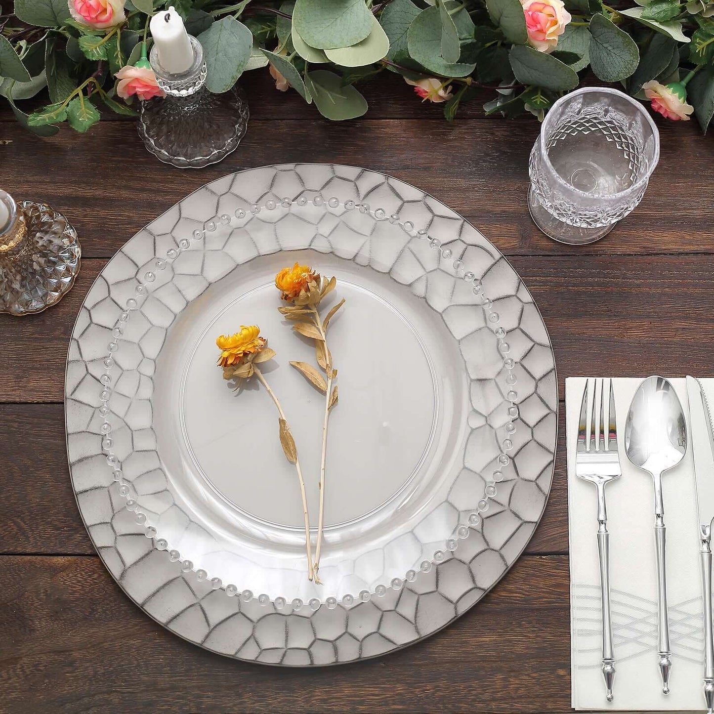 6-Pack Round Charger Plates 13" in Gray with Hammered Rim, Matte Finish Modern Dinner Charger Tableware