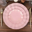 10-Pack Plastic 9" Round Dinner Plates in Dusty Rose Ruffled Rim with Gold Edging - Sturdy Disposable Dinnerware