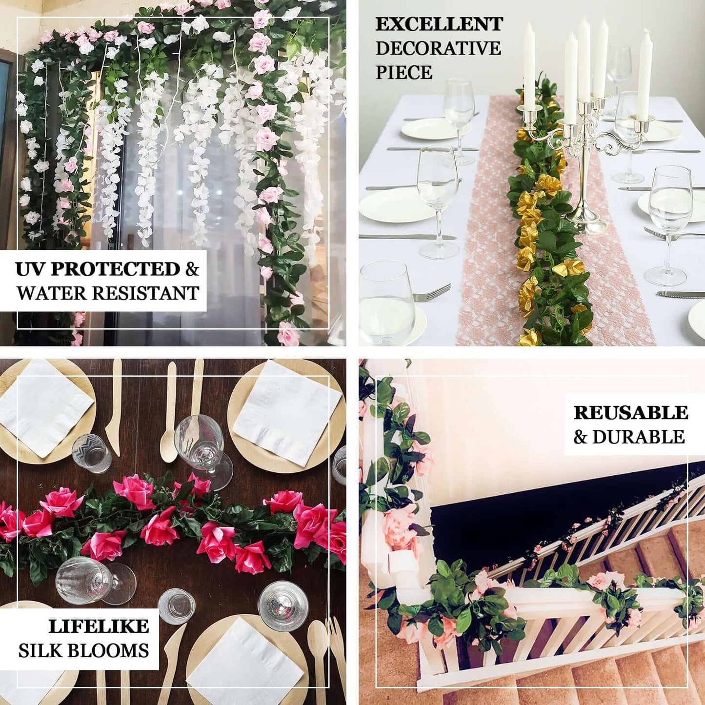 6ft Pink Artificial Silk Rose Garland UV Protected Flower Chain