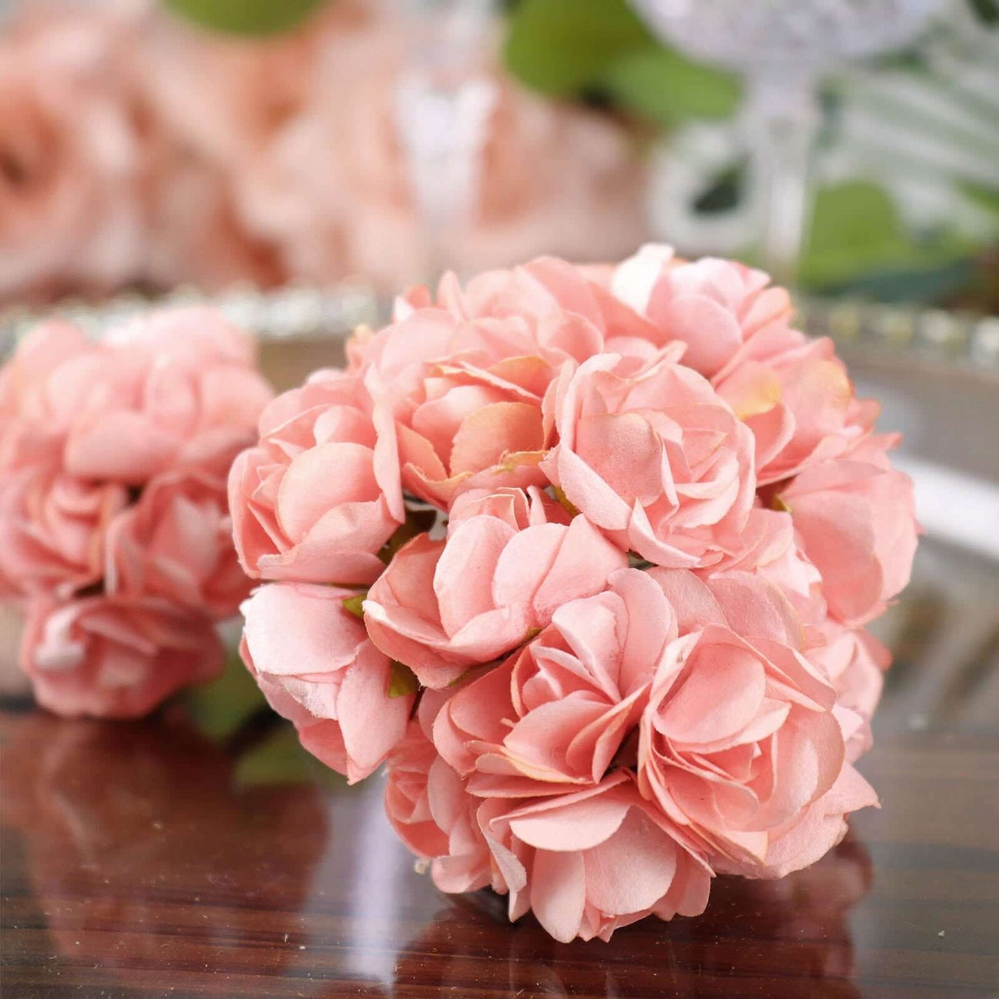 144 Pack Pink Paper Mini Craft Roses, DIY Craft Flowers With Wired Stem