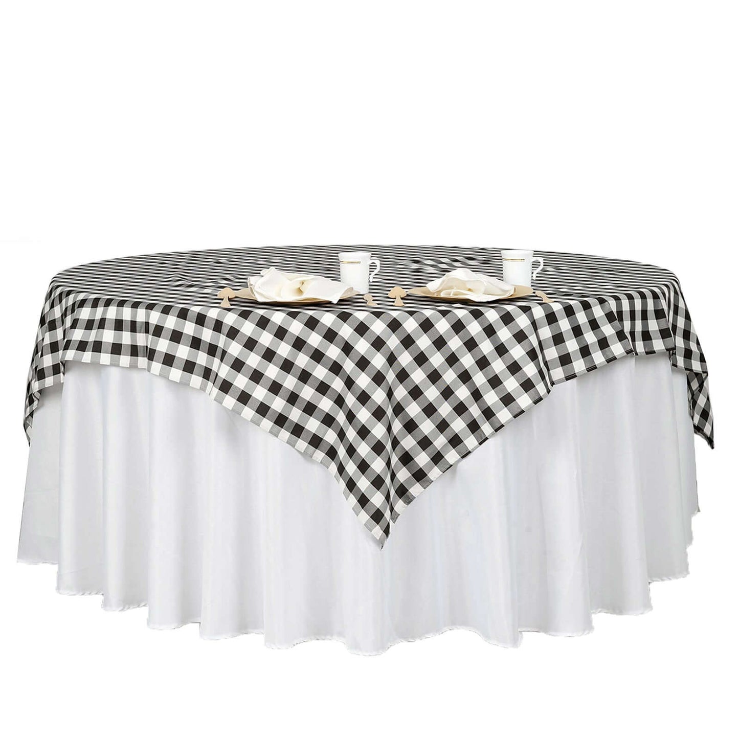 Polyester 70"x70" Square Tablecloth White/Black - Checkered Buffalo Plaid Design for Rustic Decor