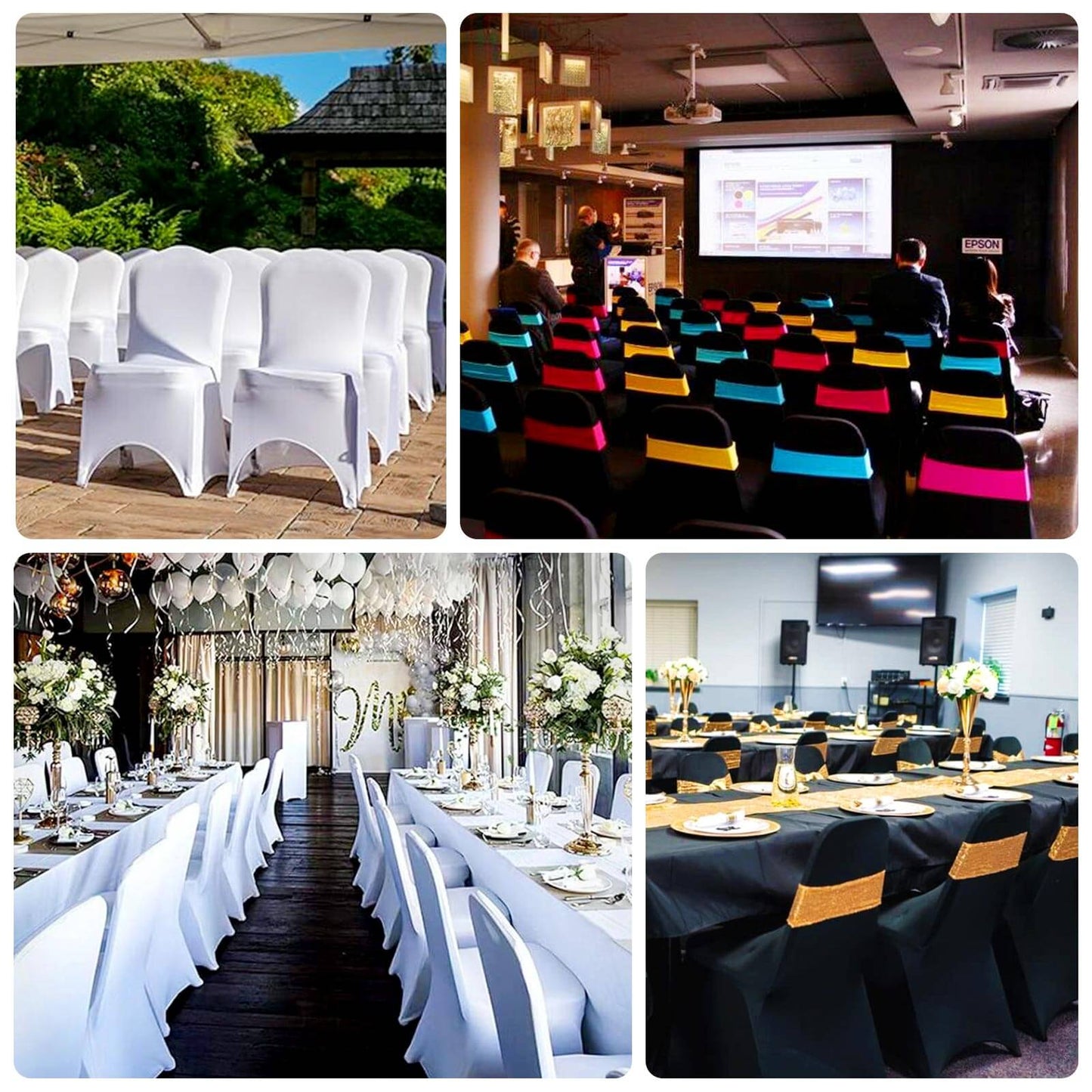 Premium Stretch Spandex Chair Cover for Banquet Chairs Black - Durable Fitted 160GSM Fabric with 3-Way Open Arch & Foot Pockets