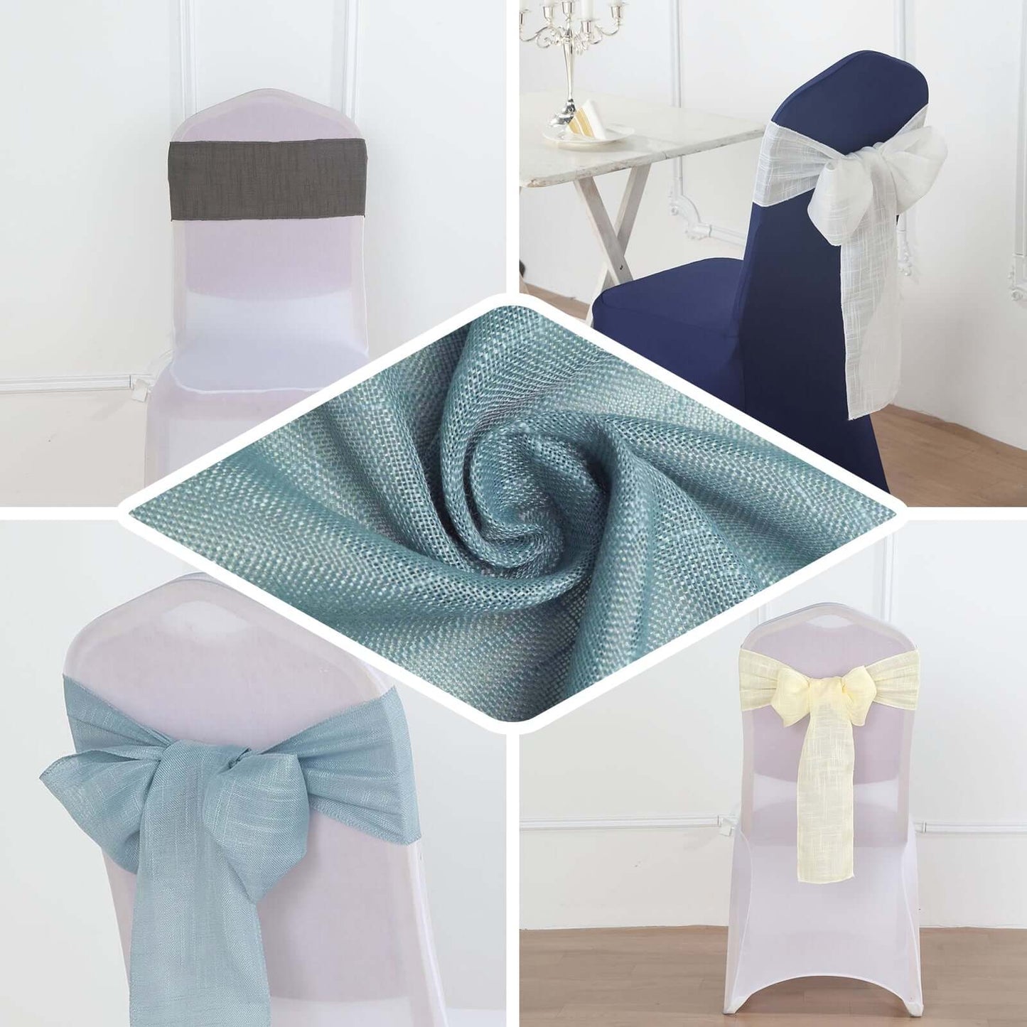 5 Pack Linen Chair Sashes 6"x108" Slubby Textured Silver - Durable Wrinkle-Resistant Decor for Weddings & Gatherings