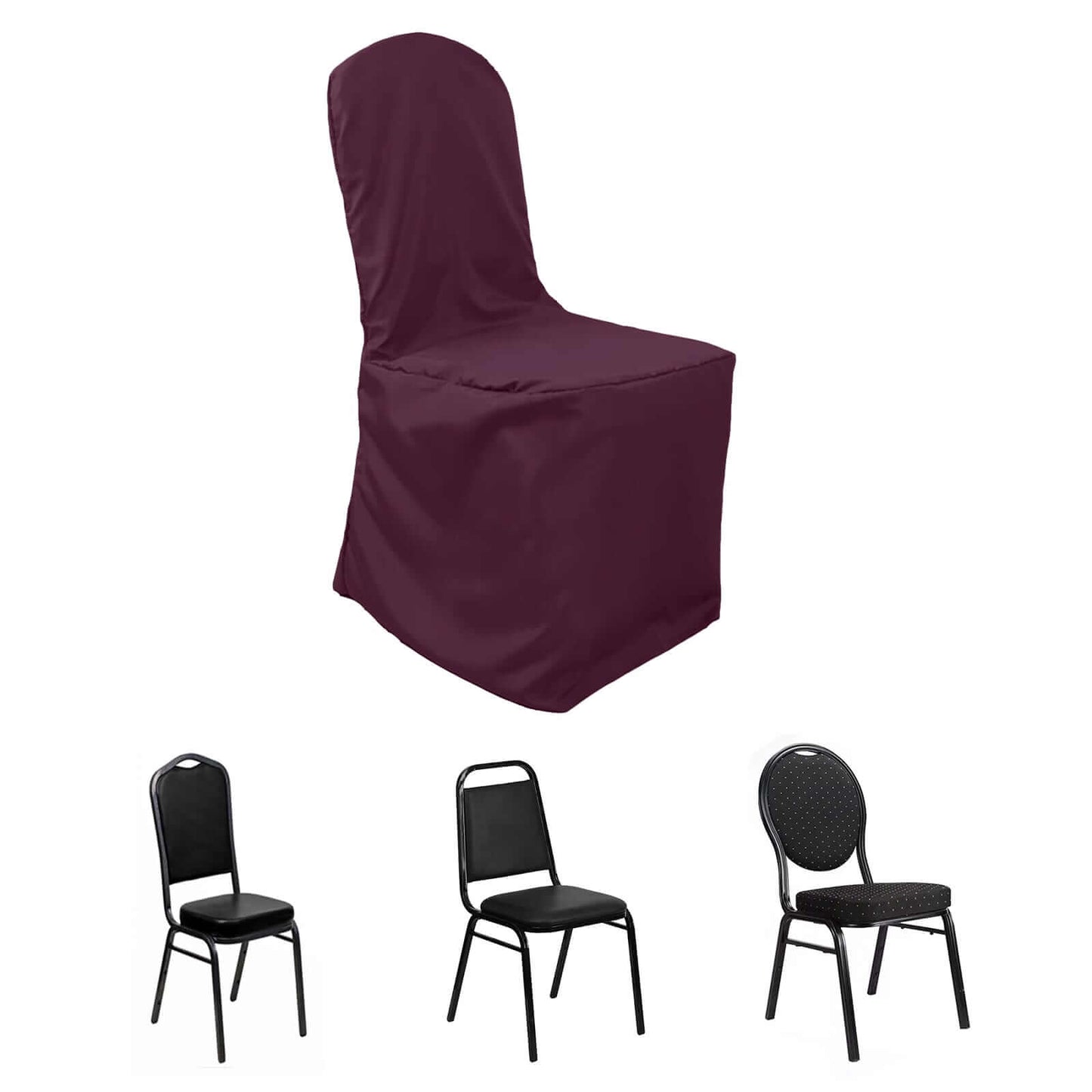 Polyester Slip On Banquet Chair Covers Burgundy - Stain-Resistant Reusable Durable Fabric