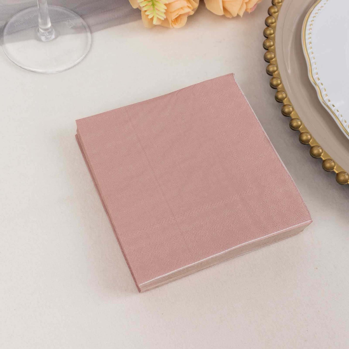 50-Pack Paper Beverage Napkins Dusty Rose - 2 Ply Disposable Soft 18GSM Cocktail Napkins 5"x5"