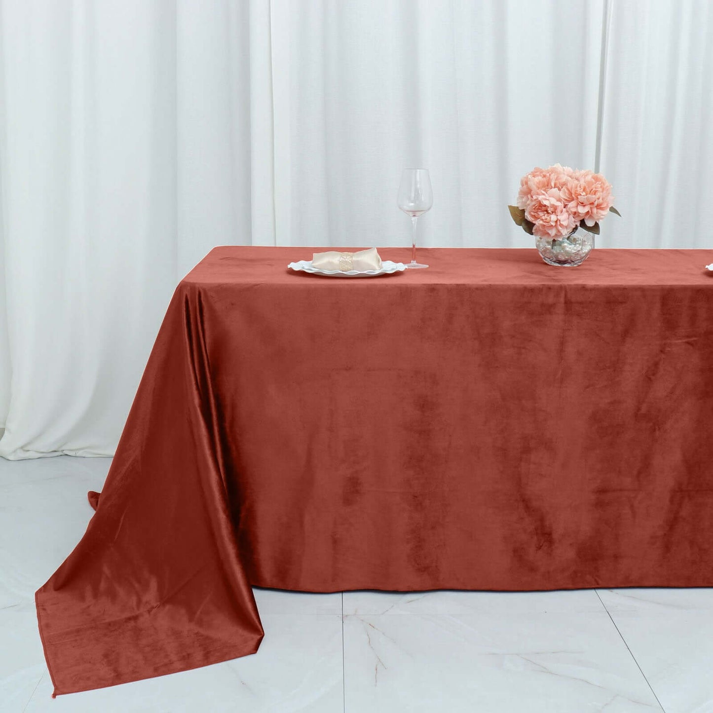 Premium Velvet 90"x132" Rectangle Tablecloth Terracotta (Rust) - Reusable Soft & Seamless Table Cover