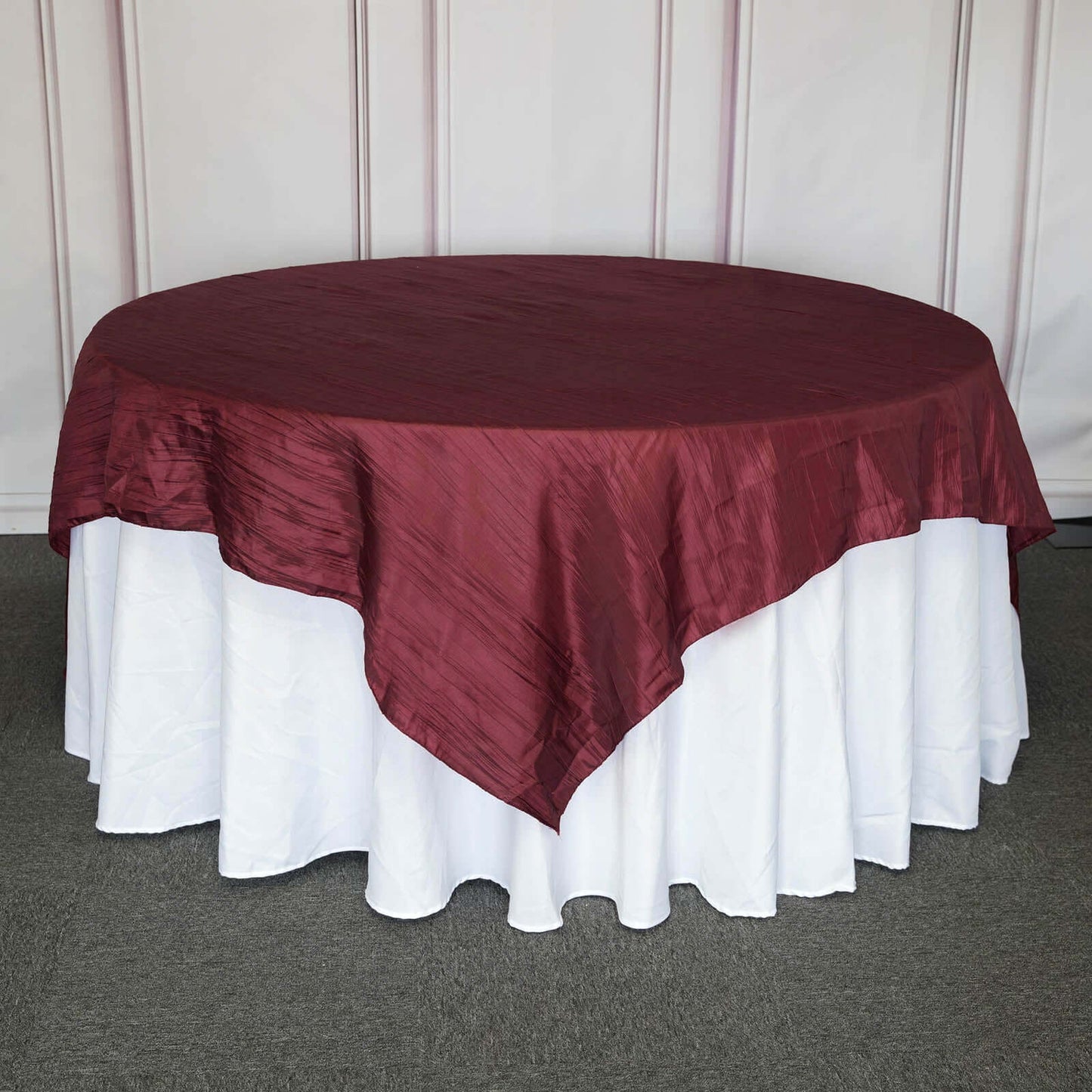 Taffeta 90"x90" Table Overlay Square Tablecloth Burgundy - Accordion Crinkle Table Cover