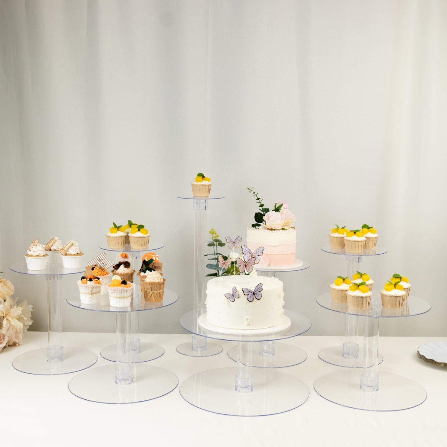 8-Tier Acrylic Cake Stand Set Clear - Assorted Sizes for Buffet Party Tables