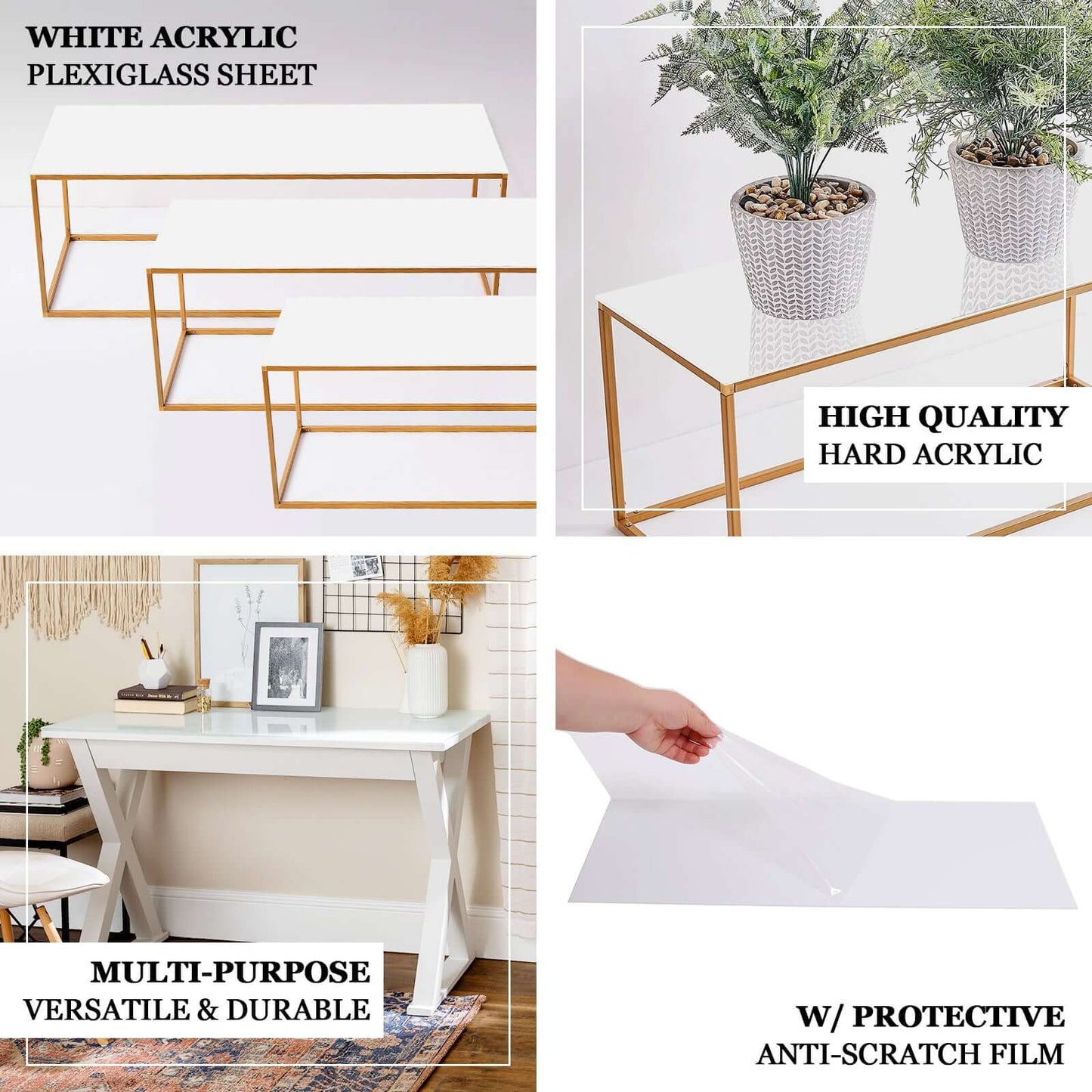 2-Pack Acrylic Plexiglass Sheets Rectangular Side Plates White - Protective Film Coating 40"x12"