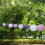 Set of 8 Mixed Purple White Hanging Paper Lanterns, Decorative Round Chinese Sky Lanterns, Assorted Sizes - 6",8",10",14"