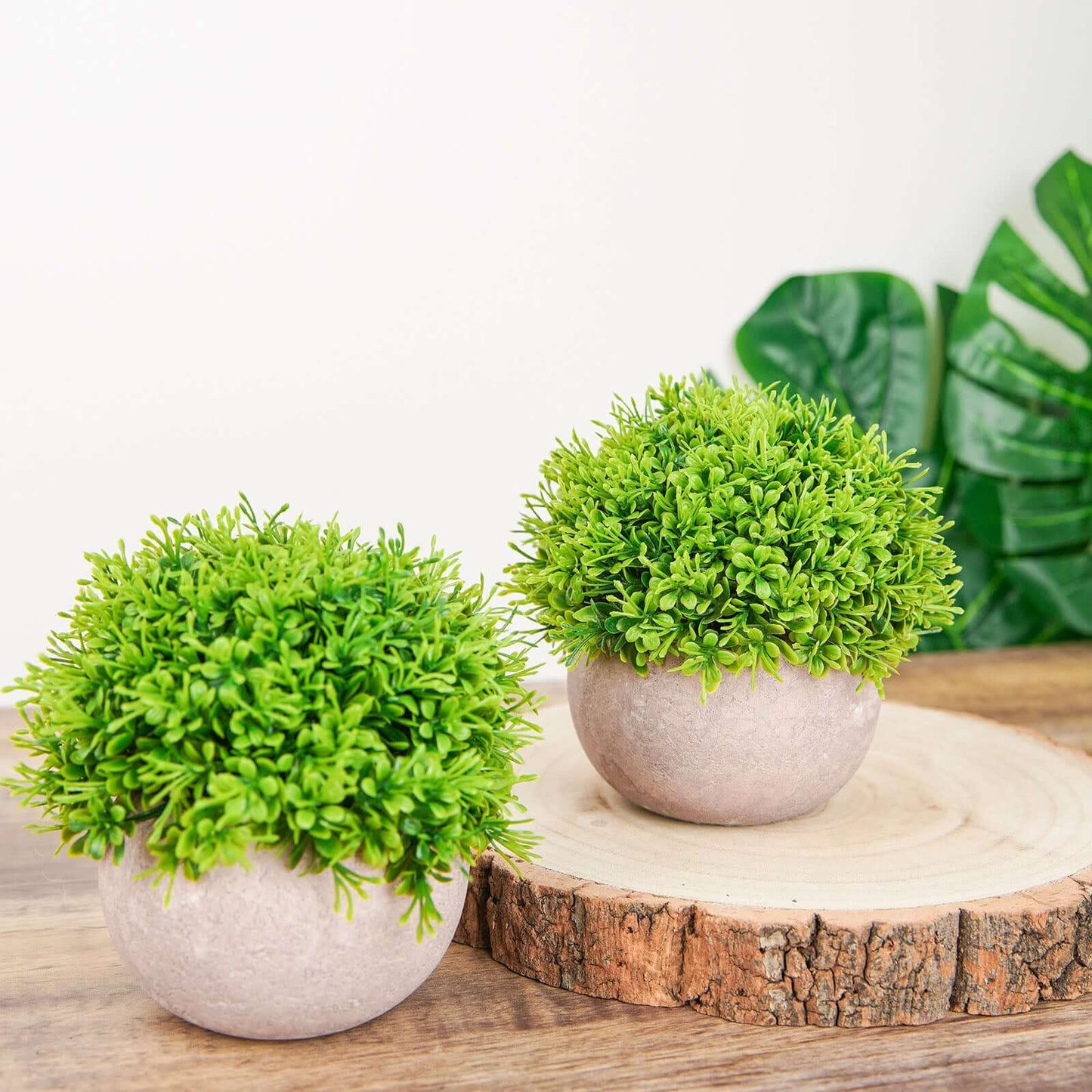 2 Plant Set Artificial Boxwood Topiary Ball 5" - Maintenance Free Mini Faux Potted Greenery Decor