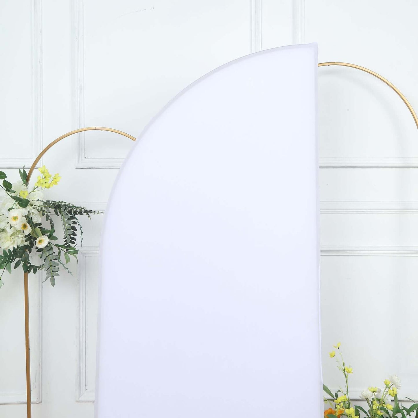 6ft Matte White Spandex Half Moon Chiara Backdrop Stand Cover, Custom Fitted Wedding Arch Cover