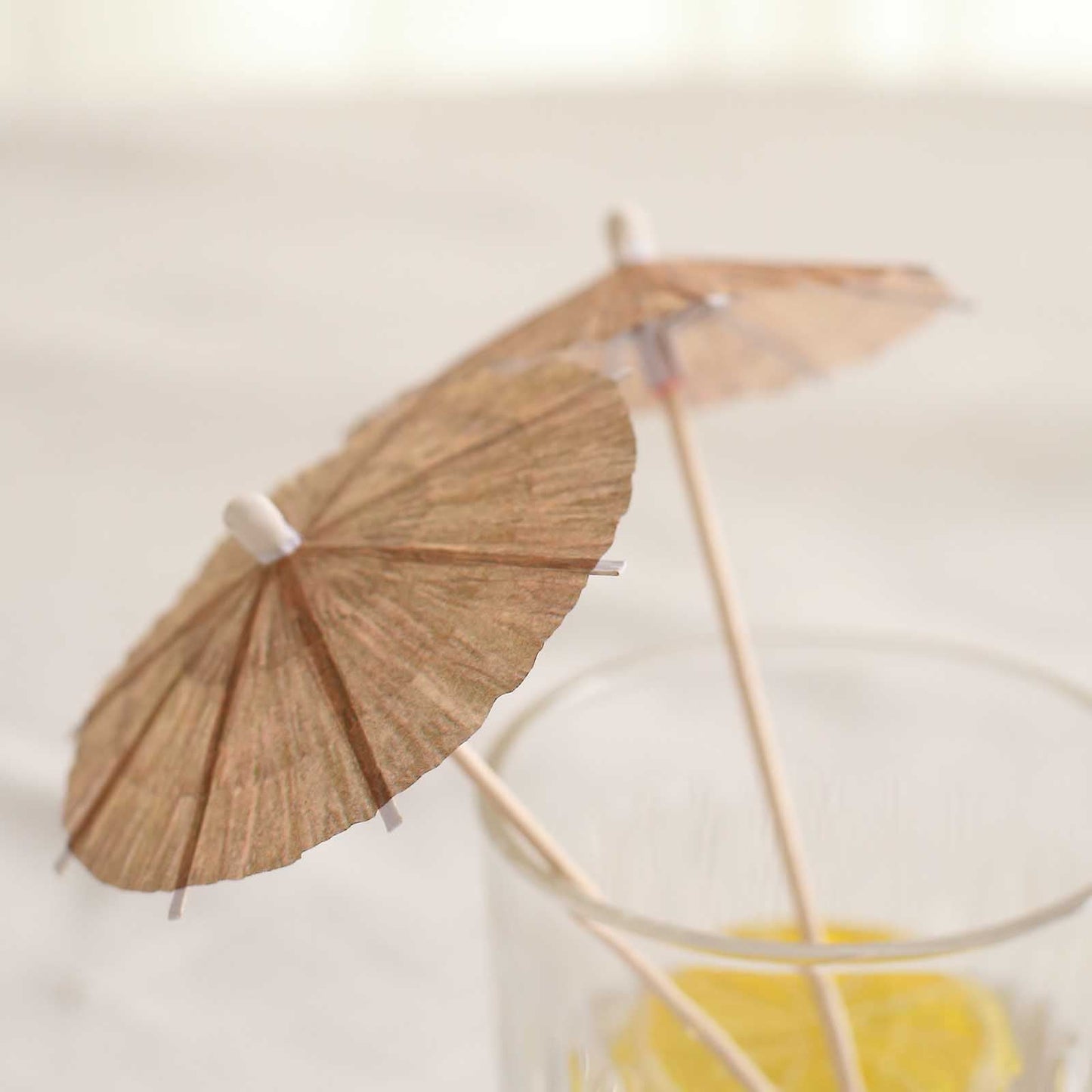 50-Pack Bamboo Cocktail Sticks Tiki Hut Paper Umbrella Design Eco Friendly Natural - Biodegradable Party Picks 6"