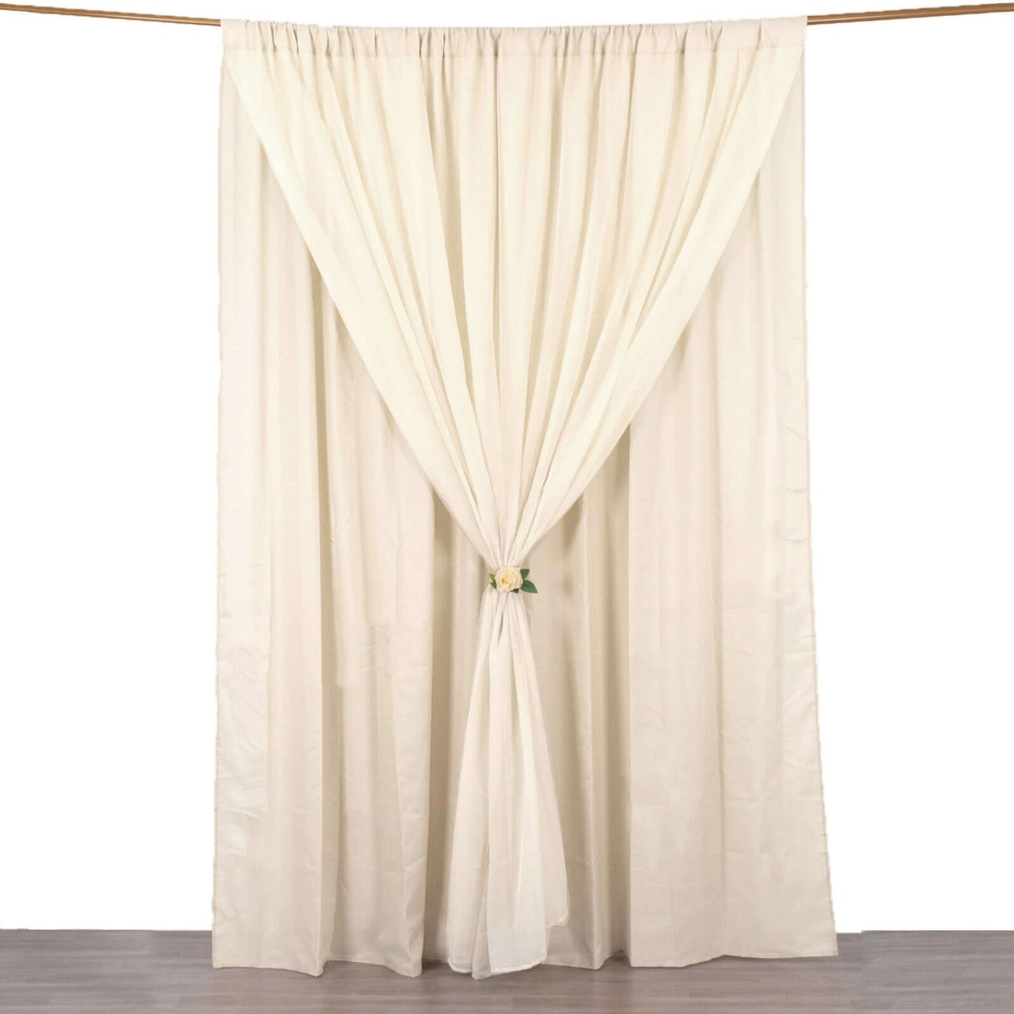 Beige Chiffon Polyester Event Curtain Drapes, Dual Layer Divider Backdrop Curtain Panels with Rod Pockets - 10ftx10ft