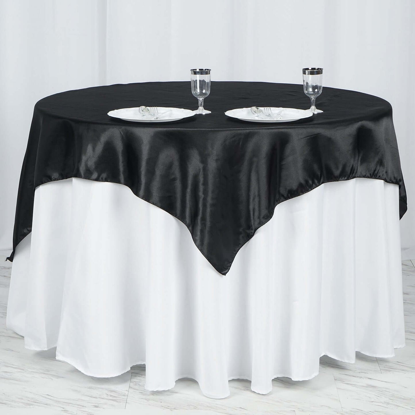 Satin 60"x60" Table Overlay Square Tablecloth Black - Smooth Silky Touch Table Cover for Sophisticated Events