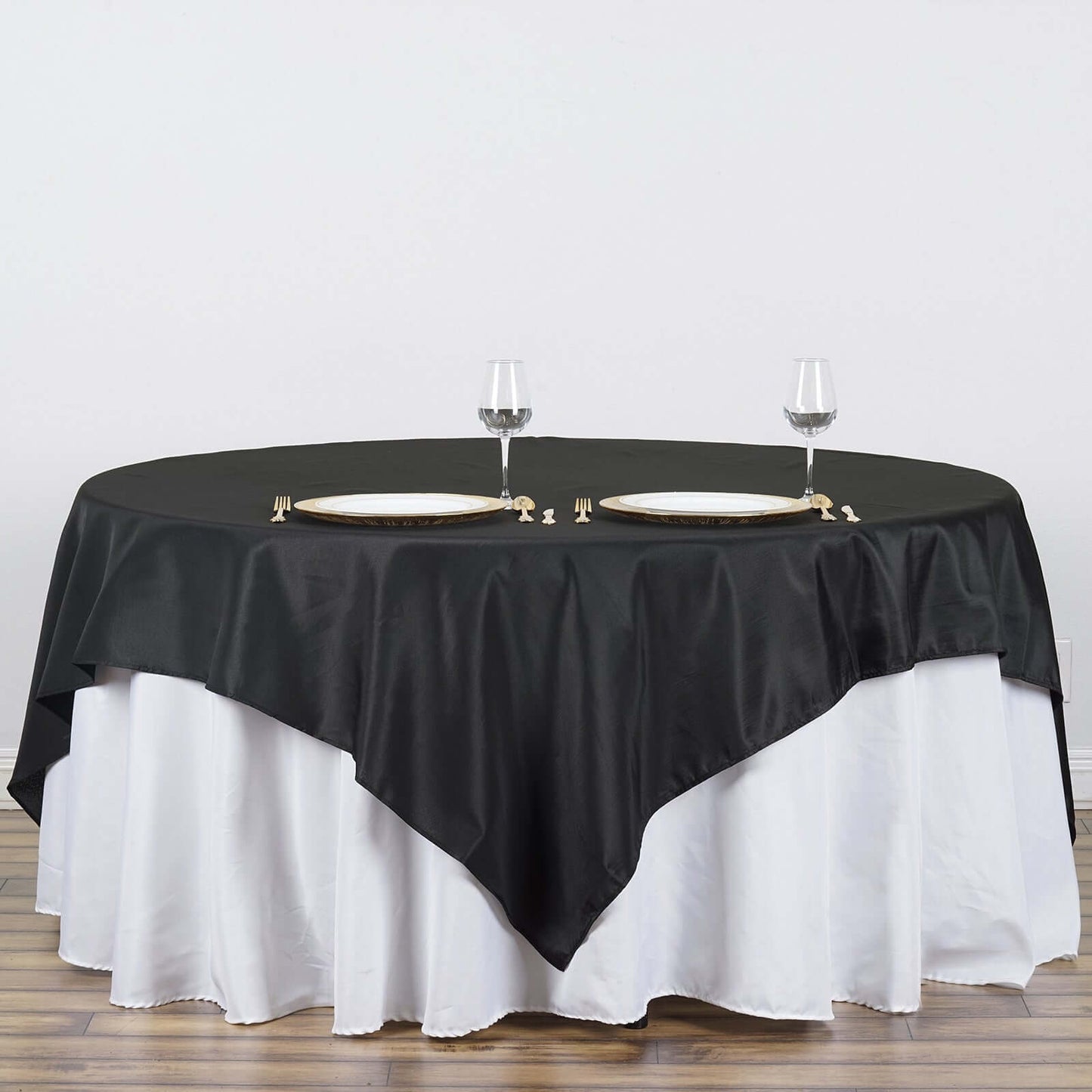Polyester 90"x90" Table Overlay Square Tablecloth Black - Wrinkle-Resistant & Durable Table Cover for Events