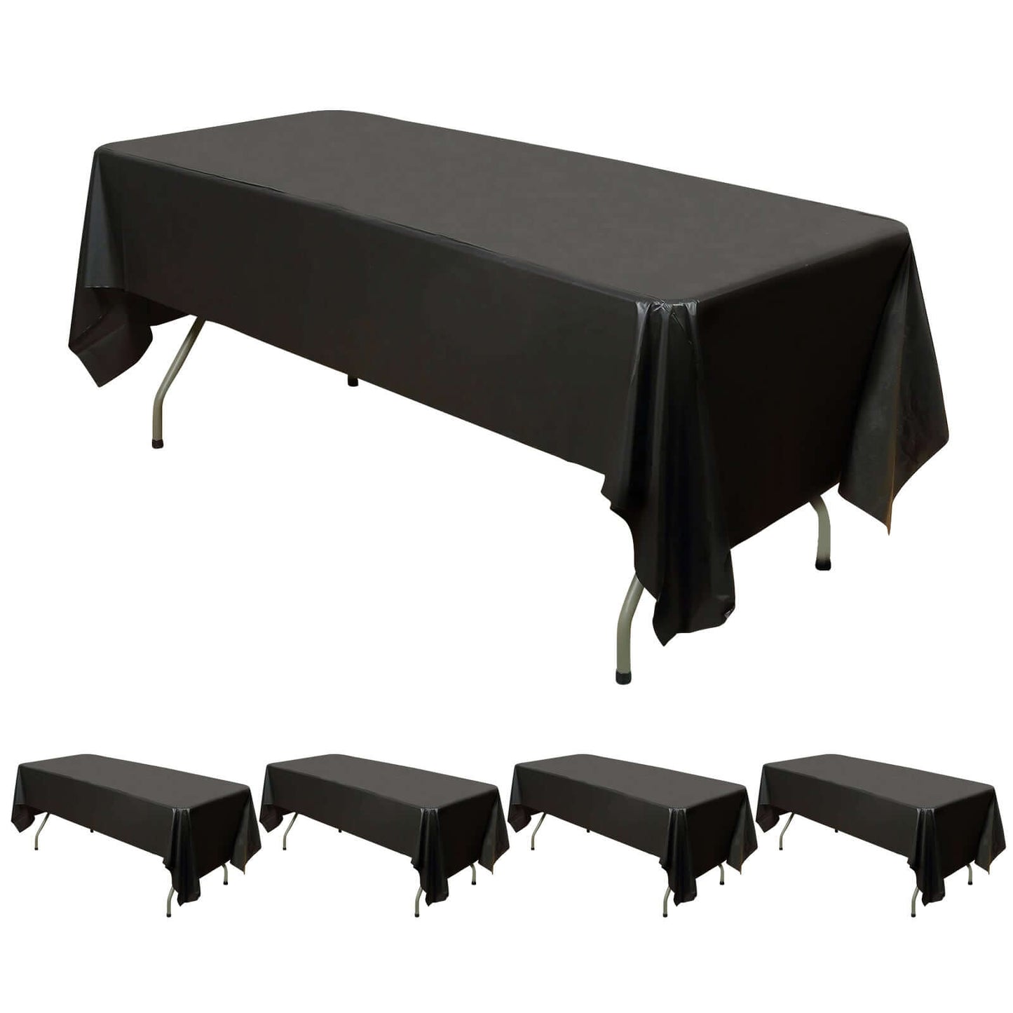 5-Pack Plastic Table Covers Black Rectangle - Reliable PVC Disposable Covers for Gatherings 54"x108"