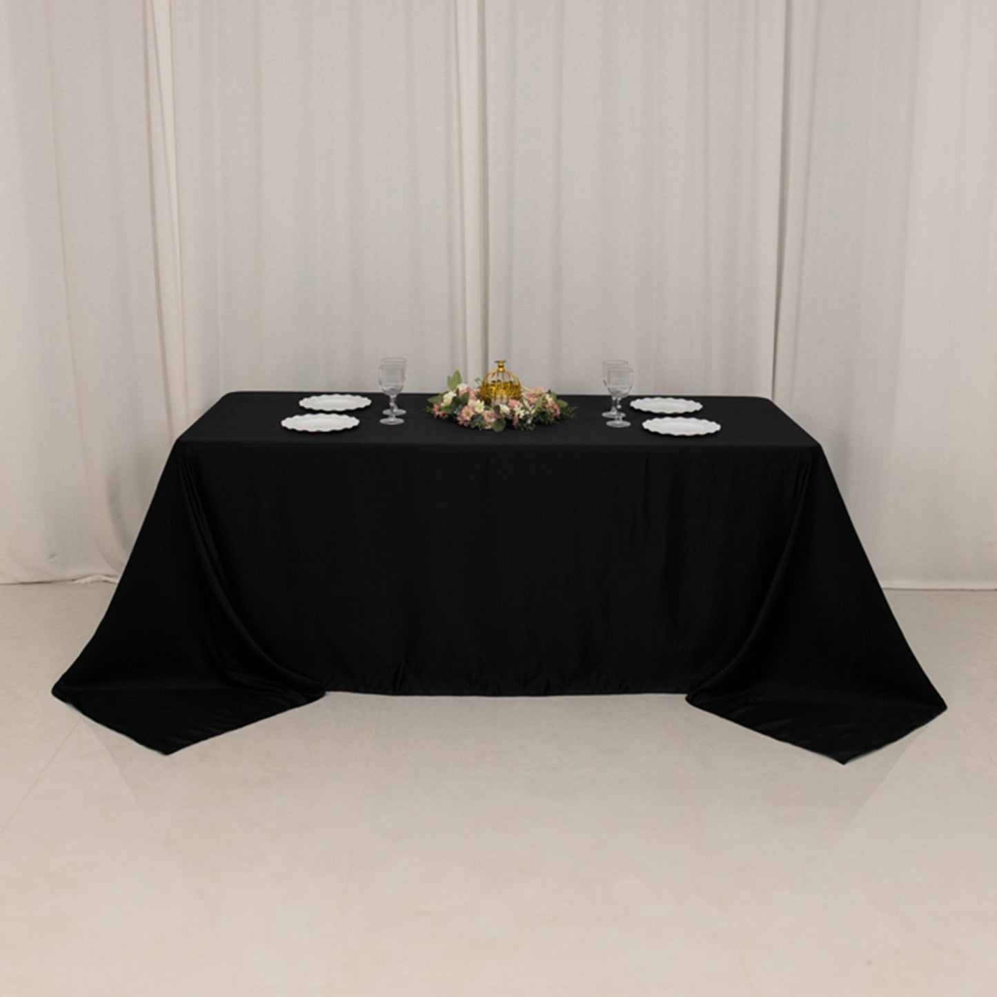 Lamour Satin 90"x132" Rectangle Tablecloth Black - Soft & Silk-Like Seamless Table Cover for Weddings & Parties