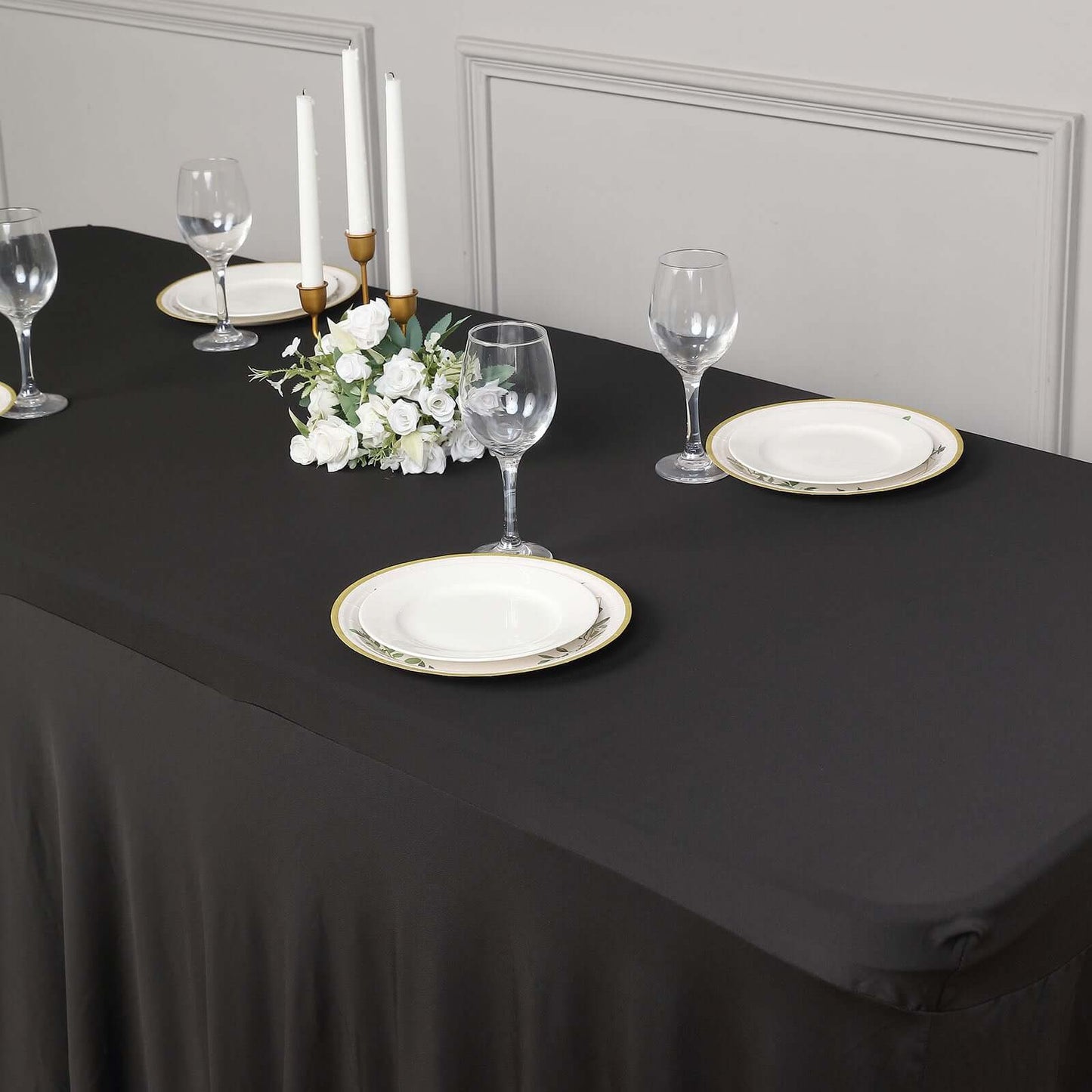 Spandex Rectangle 72"x30" Table Skirt Black with Wavy Skirt-Like Effect Table Cover