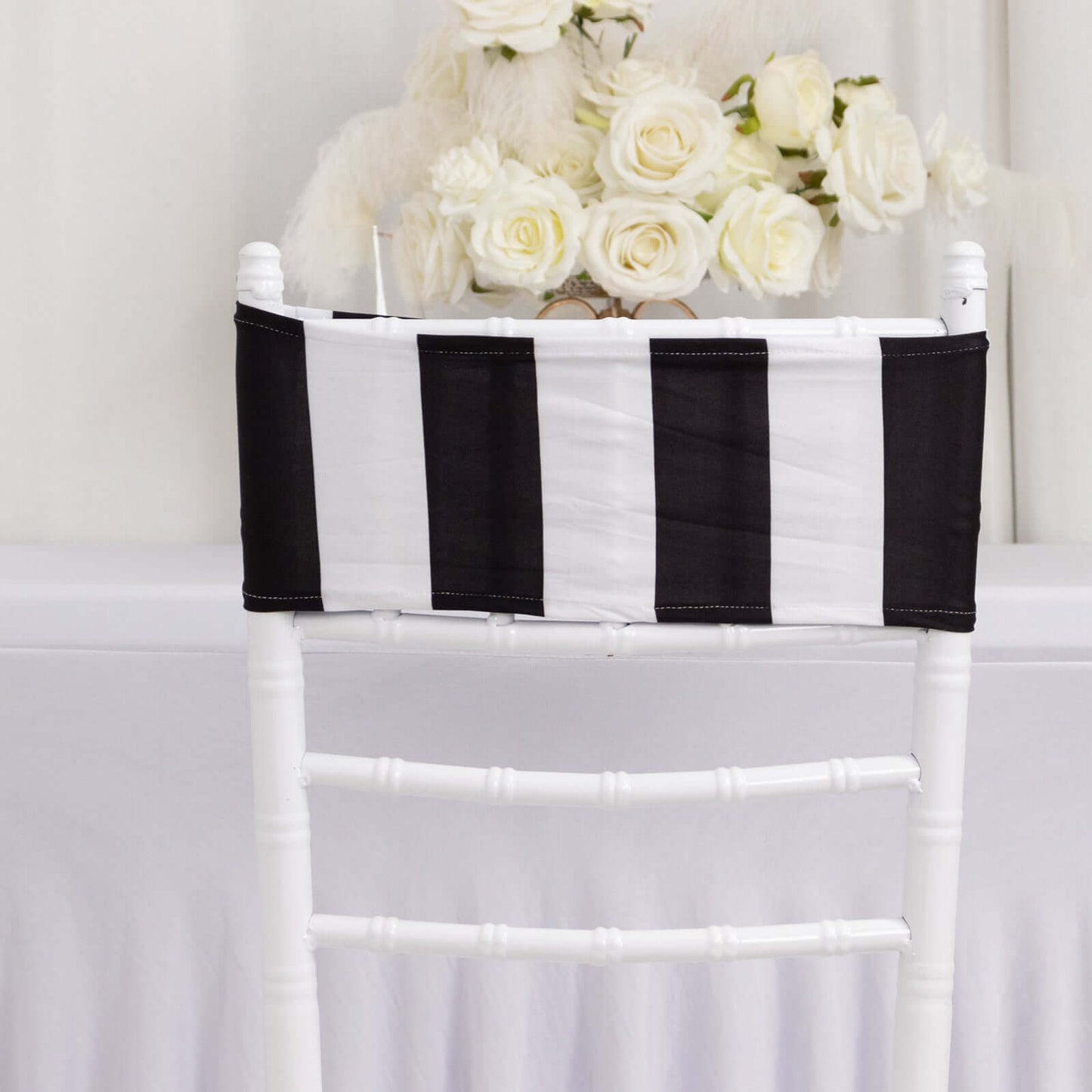 5 Pack Spandex Chair Sashes Black/White Vertical Stripes - Easy to Use & Wrinkle-Free Stretch Chair Bands for Stunning Tablescapes 5"x14"