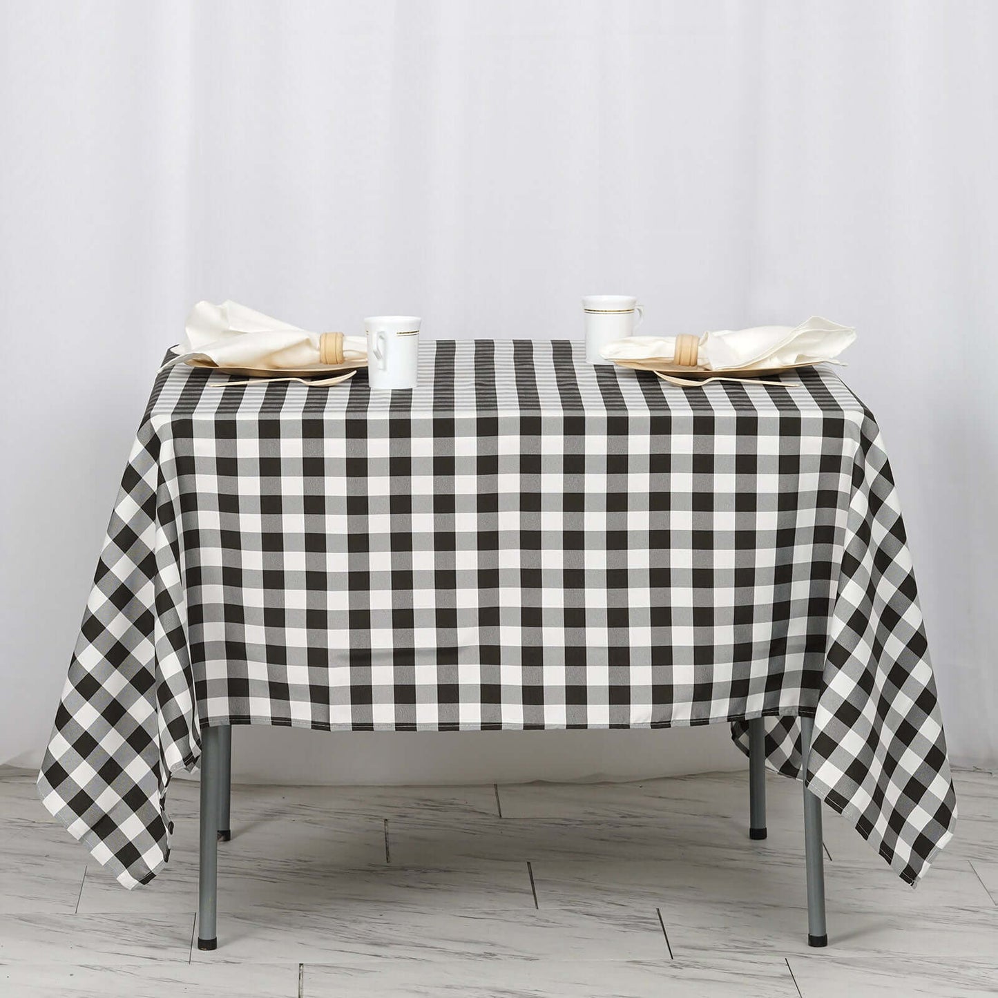 Polyester 70"x70" Table Overlay Square Tablecloth White/Black - Checkered Buffalo Plaid Design for Rustic Decor