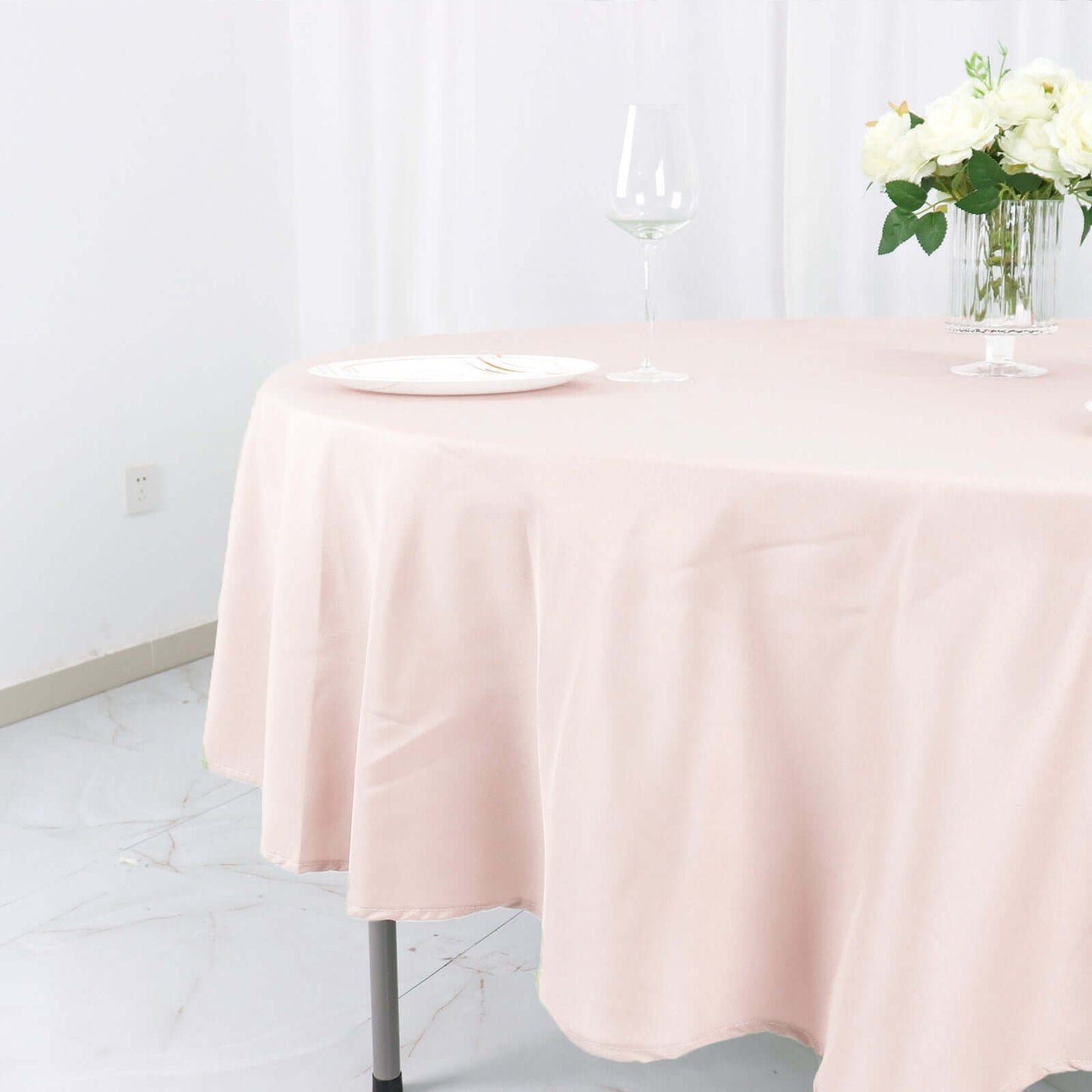 Polyester 90" Round Tablecloth Blush - Stain & Wrinkle-Resistant Table Cover
