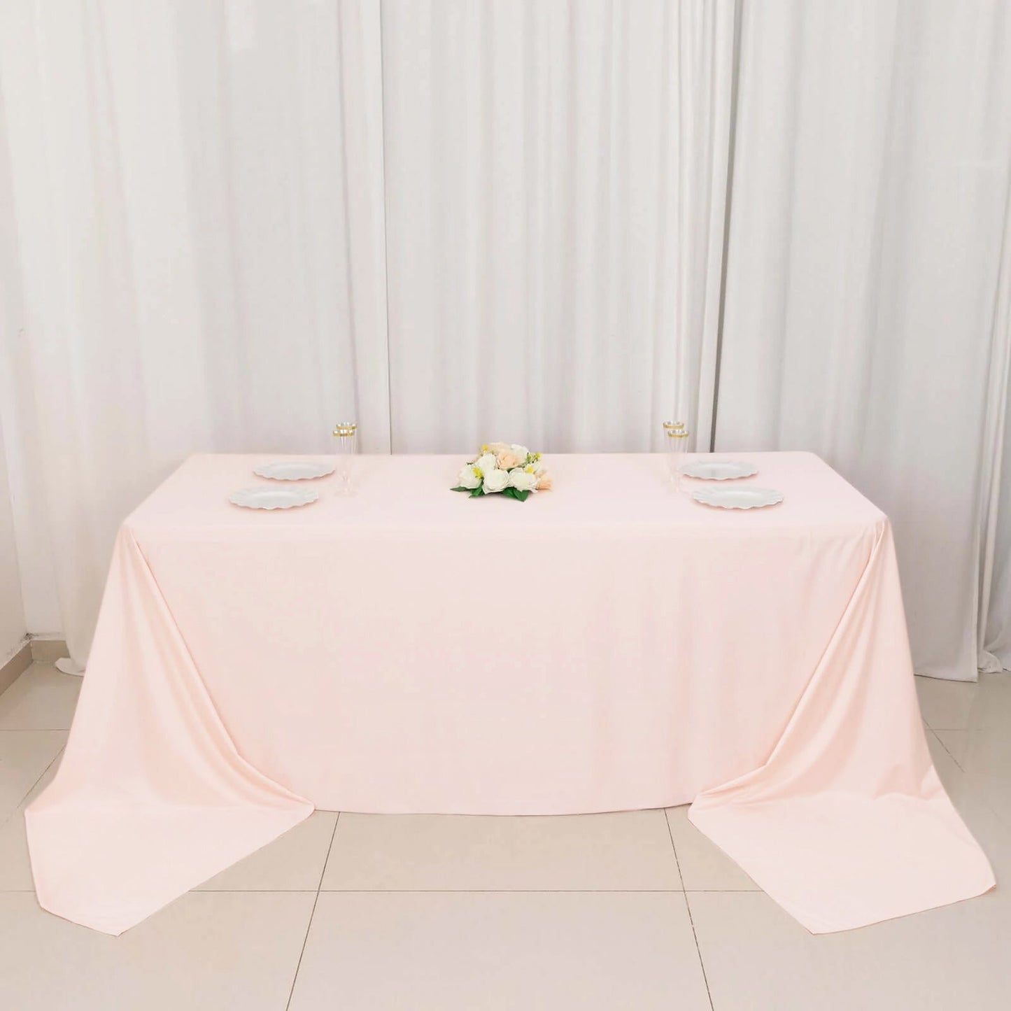 Scuba Rectangular 90"x156" Tablecloth Blush - Wrinkle Free, Stain Resistant & Seamless Table Cover