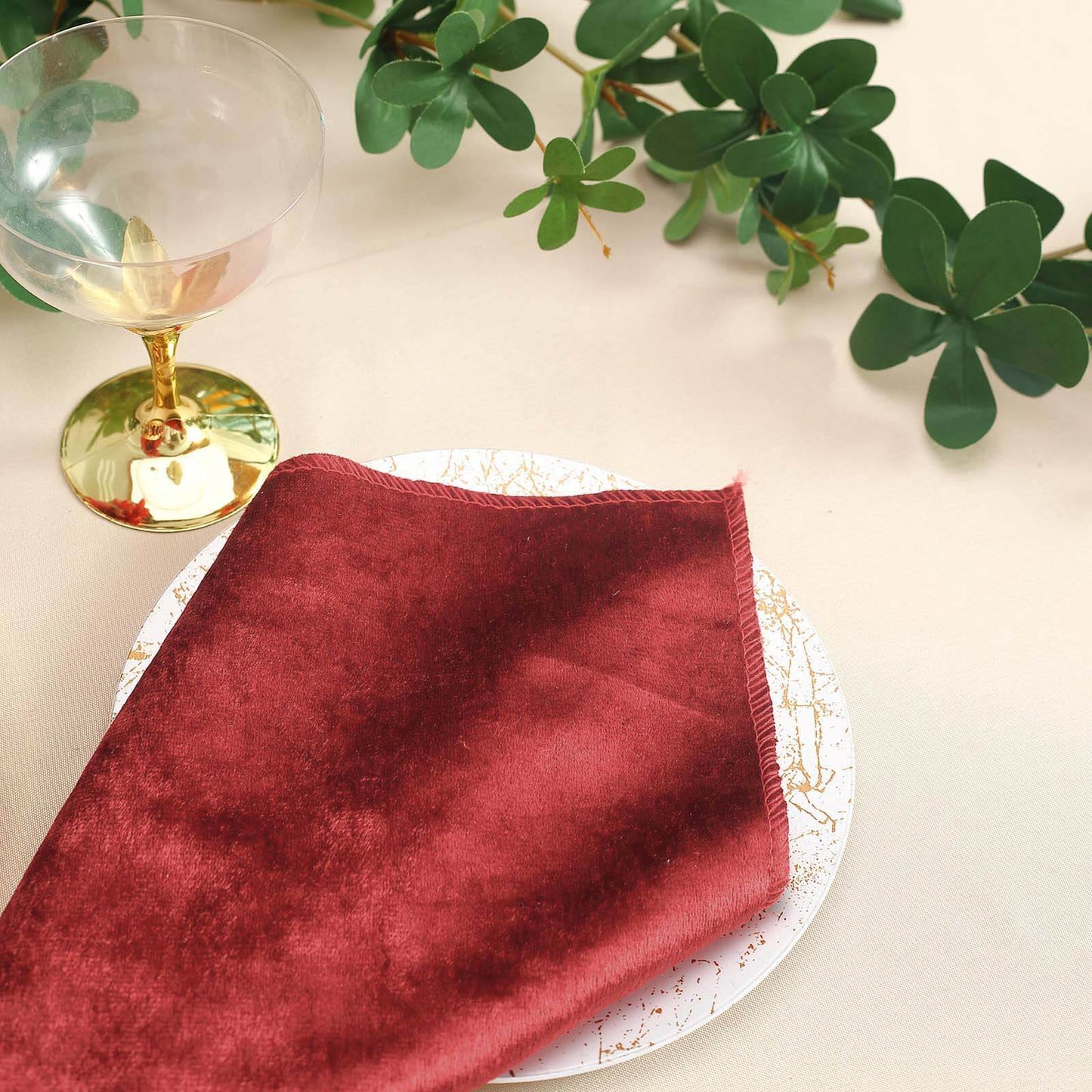 5 Pack Premium Velvet 20"x20" Napkins Burgundy - Soft Sheen Finish Cloth Napkins