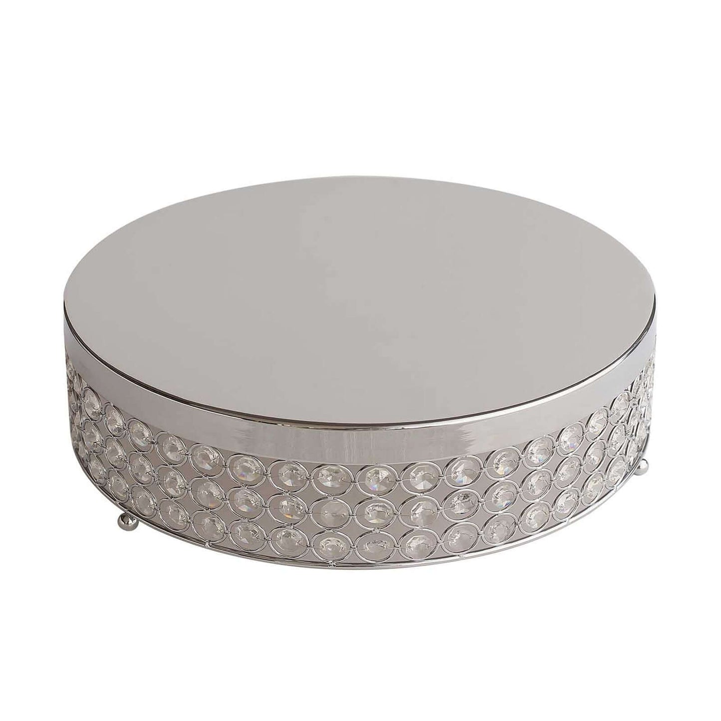 Metal Cake Stand Pedestal Crystal Beaded Design Silver - Cupcake Display and Dessert Riser 16"