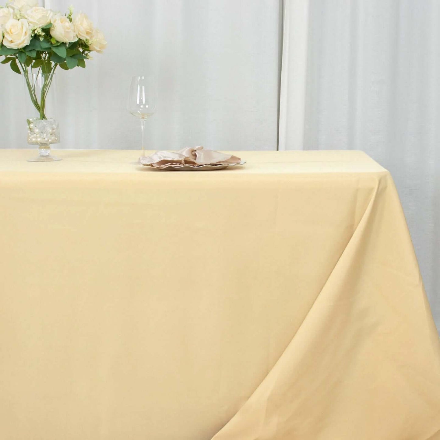 Premium Polyester 90"x156" Rectangle Tablecloth Champagne - Seamless 220GSM Stain-Resistant Table Cover