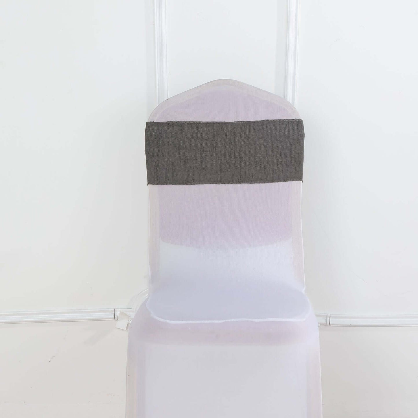5 Pack Linen Chair Sashes 6"x108" Slubby Textured Charcoal Gray - Durable Wrinkle-Resistant Decor