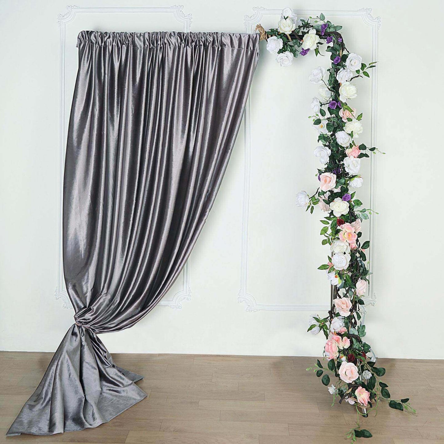 Charcoal Gray Crushed Velvet Backdrop Curtain â€“ 8ft x 8ft Event Drape with Rod Pocket, Privacy Panel for Photo Booths & Events