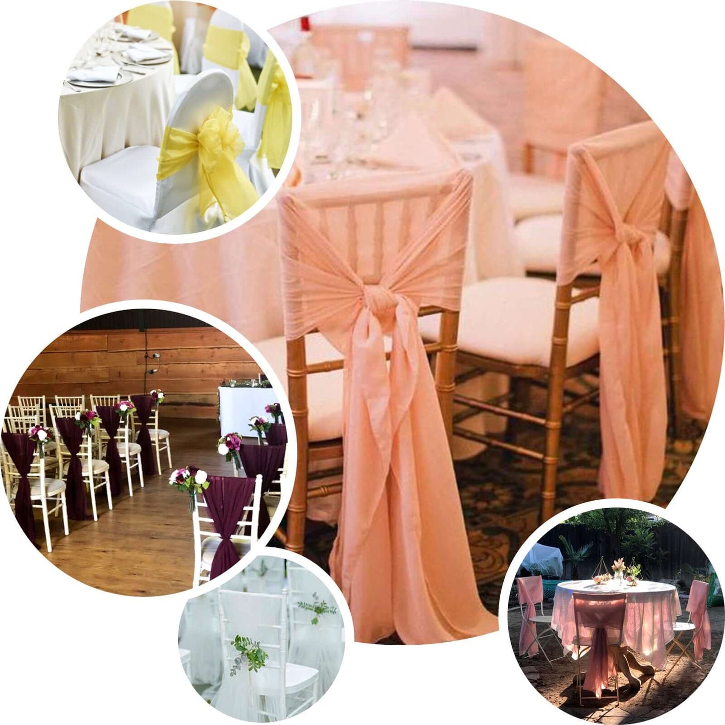 5 Pack Natural DIY Designer Chiffon Chair Sashes - 22"x78"
