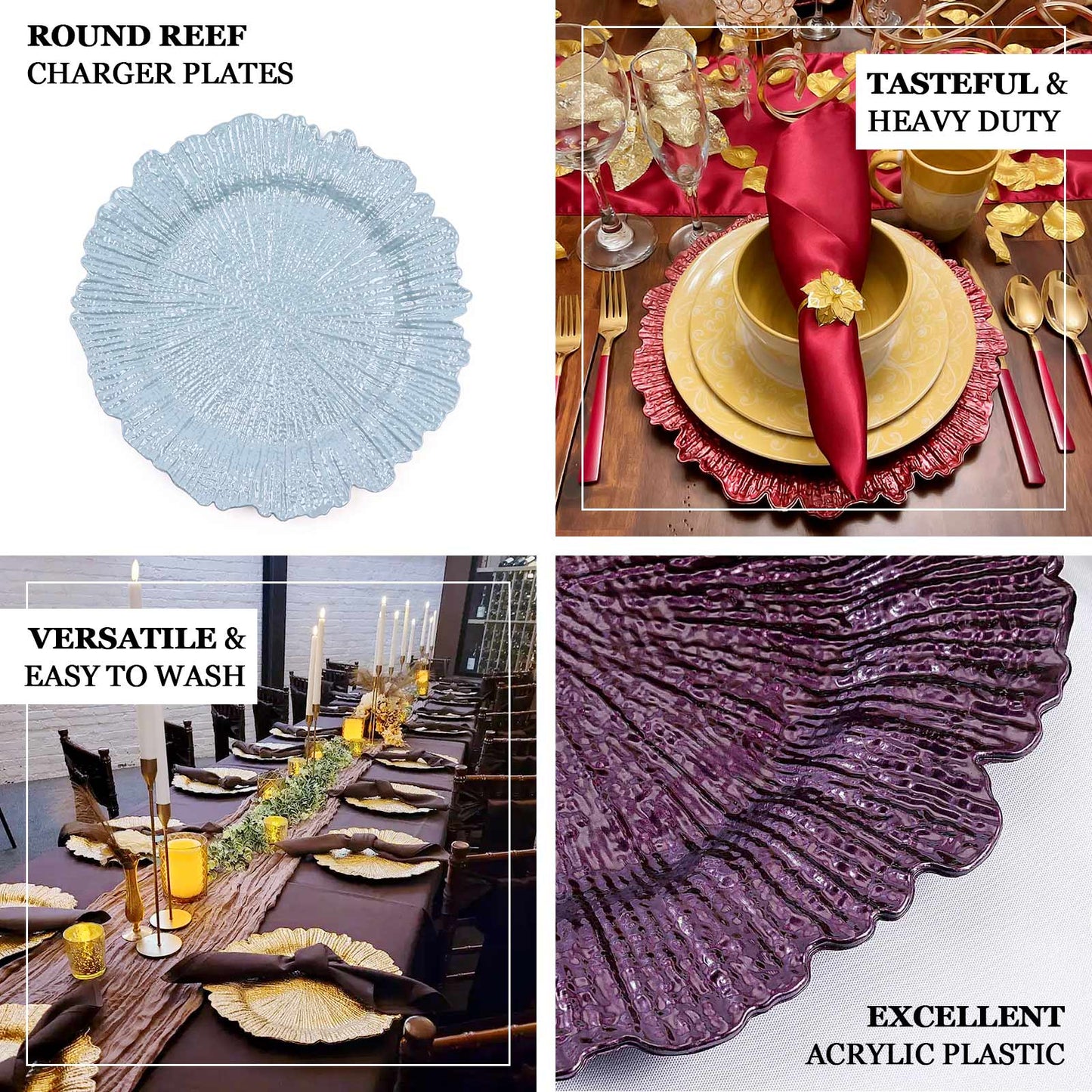 6-Pack Plastic Round Charger Plates 13" in Clear with Reef Design, Decorative Dinner Party Serving Plates