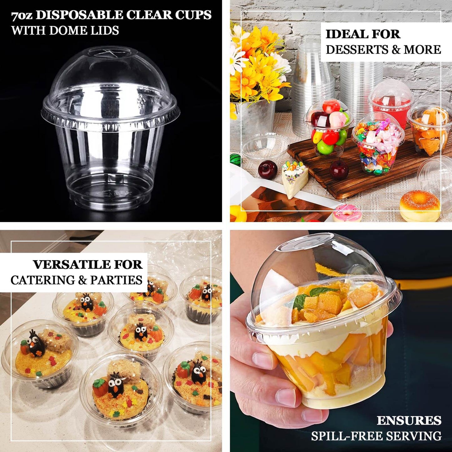 50-Pack Plastic Dessert Parfait Cups Clear Dome Lid - Perfect for Ice Cream 7oz
