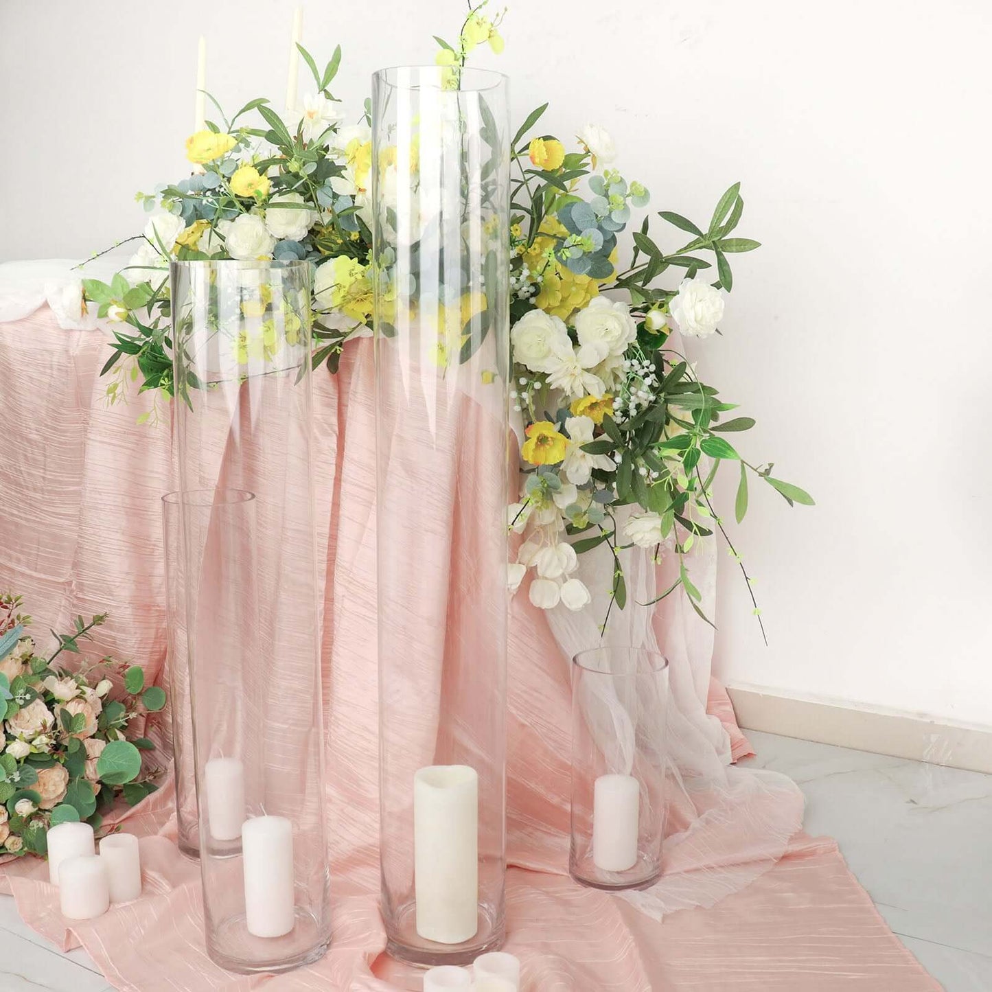 2-Pack Glass Flower Vases Cylinder Design Heavy Duty Clear - Stylish Centerpieces for Weddings 40"