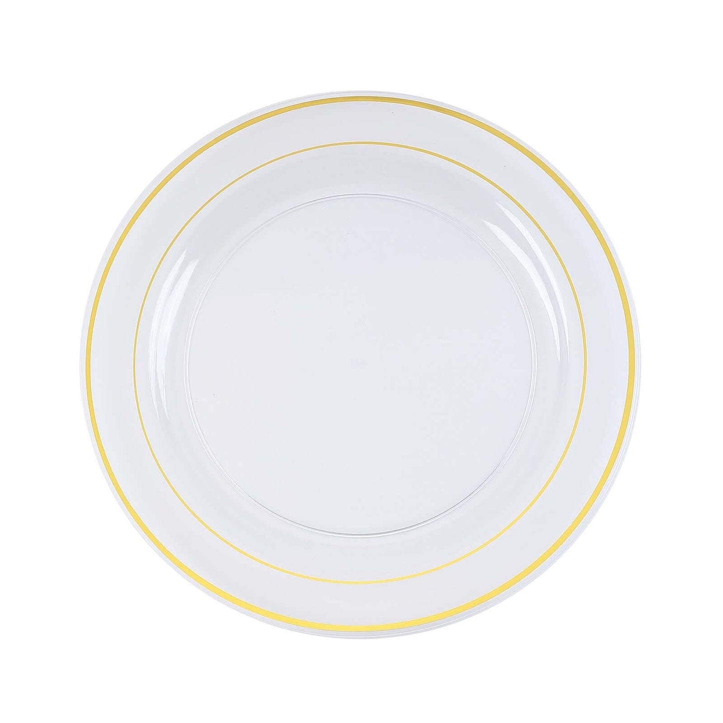 10-Pack Plastic Dinner Plates Clear with TrÃ¨s Chic Gold Rim - Perfect Disposable Party Plates 10"