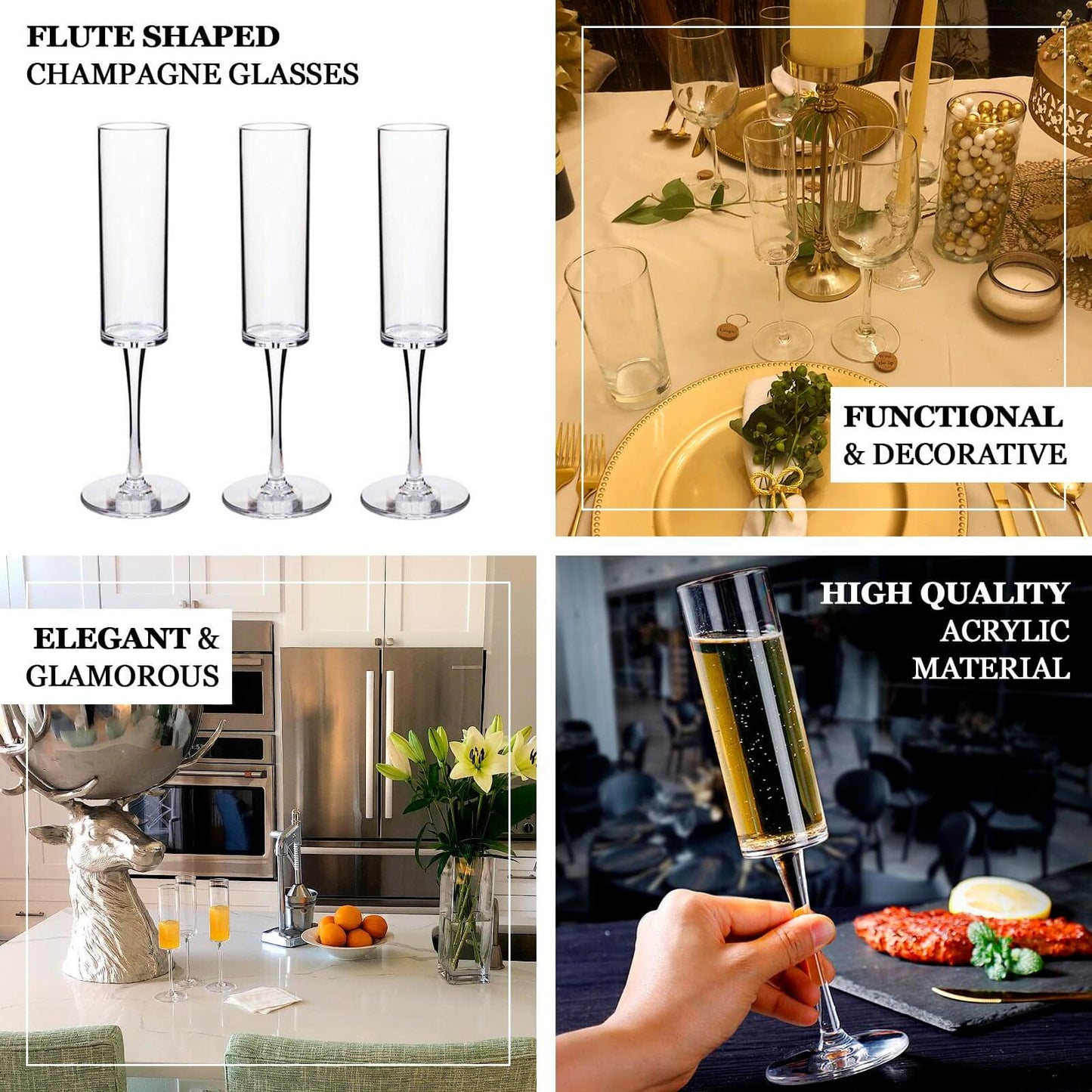 6-Pack Plastic Wine Mimosa Goblets Clear Cylindrical Shape - Reusable Champagne Flute Glasses 9.5" Tall 6oz