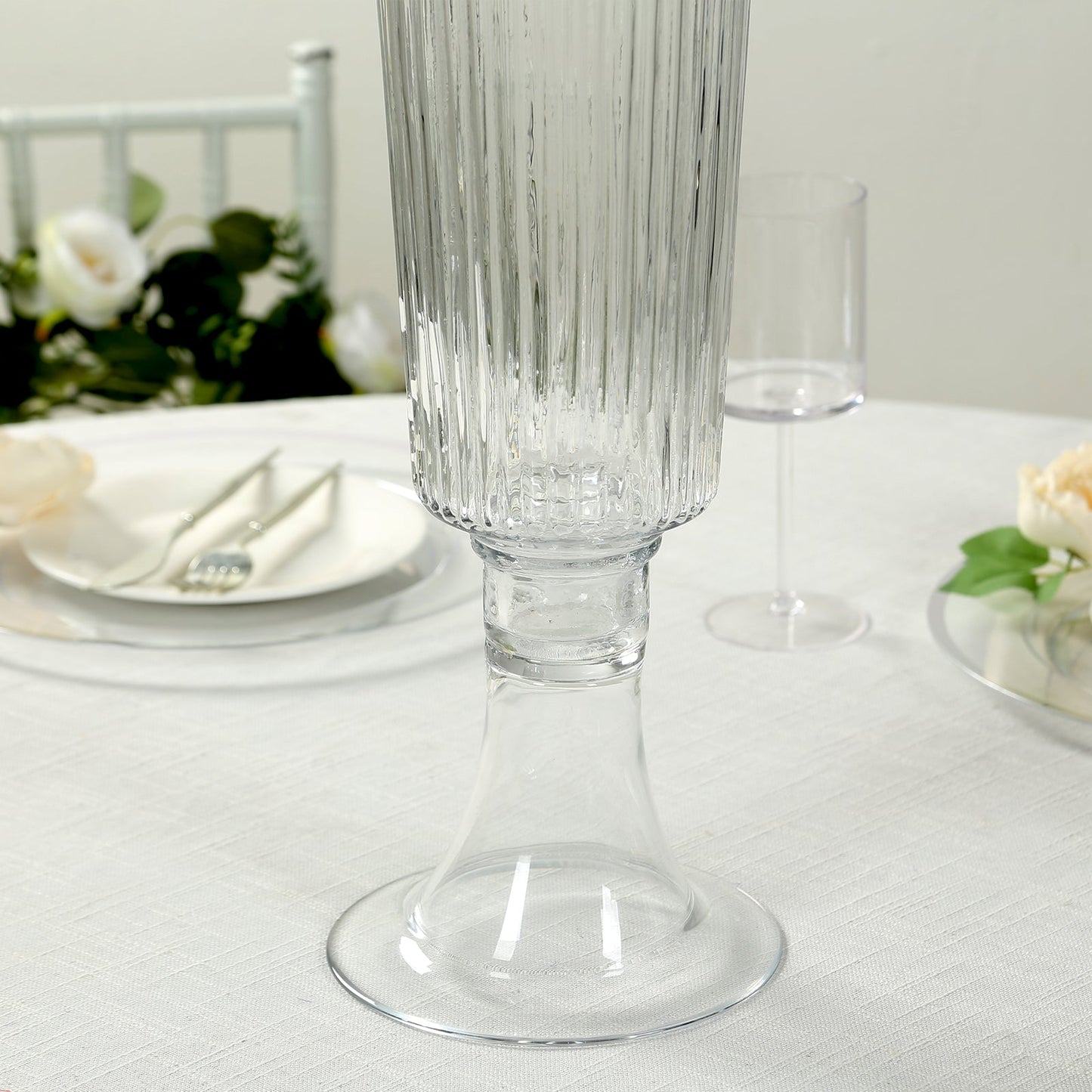 4-Pack Glass Trumpet Vases Ribbed Design Clear - Durable Flower Centerpieces for Events 26"