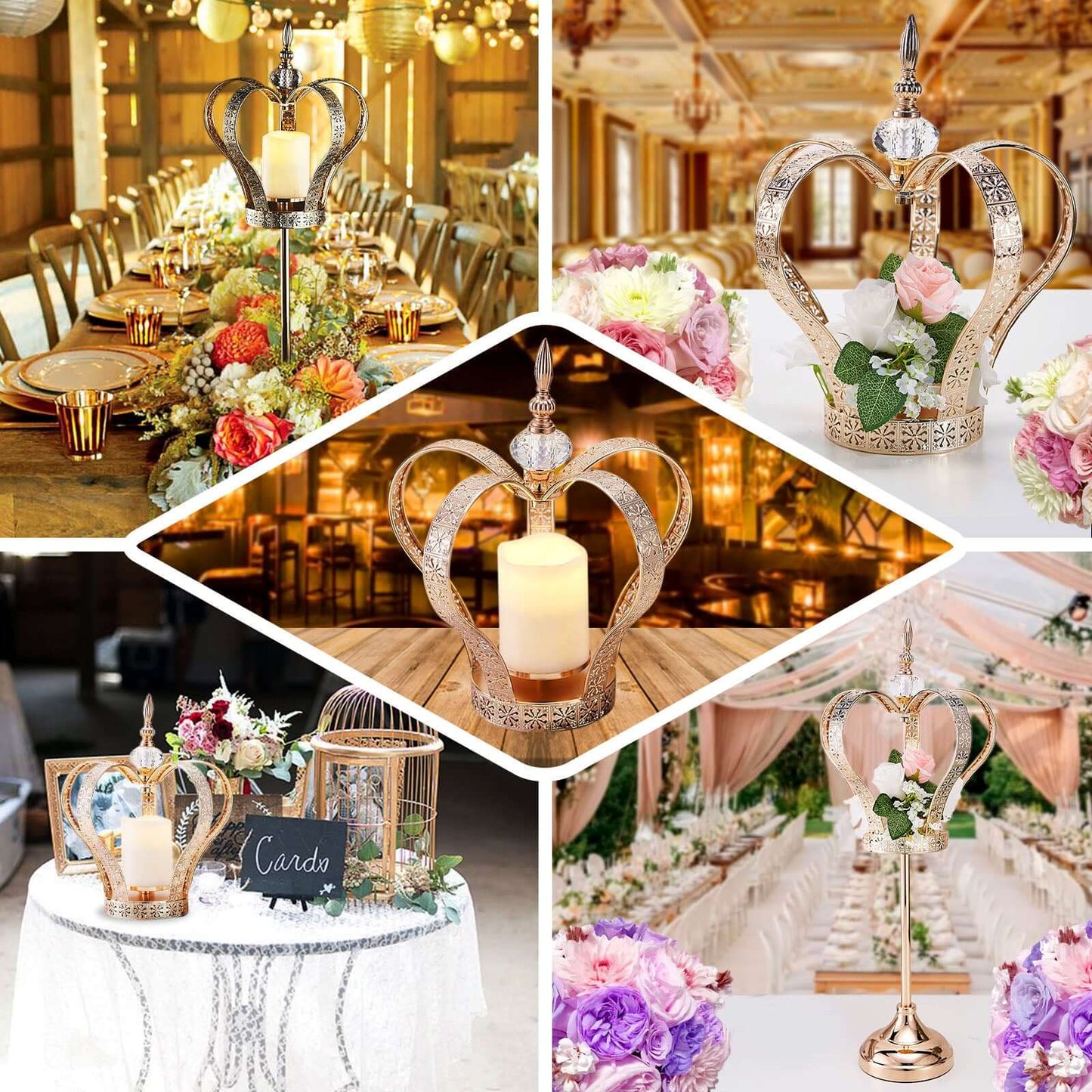 Metal Crown Pillar Candle Holder Stand Gold - Votive Holder Centerpiece 25"