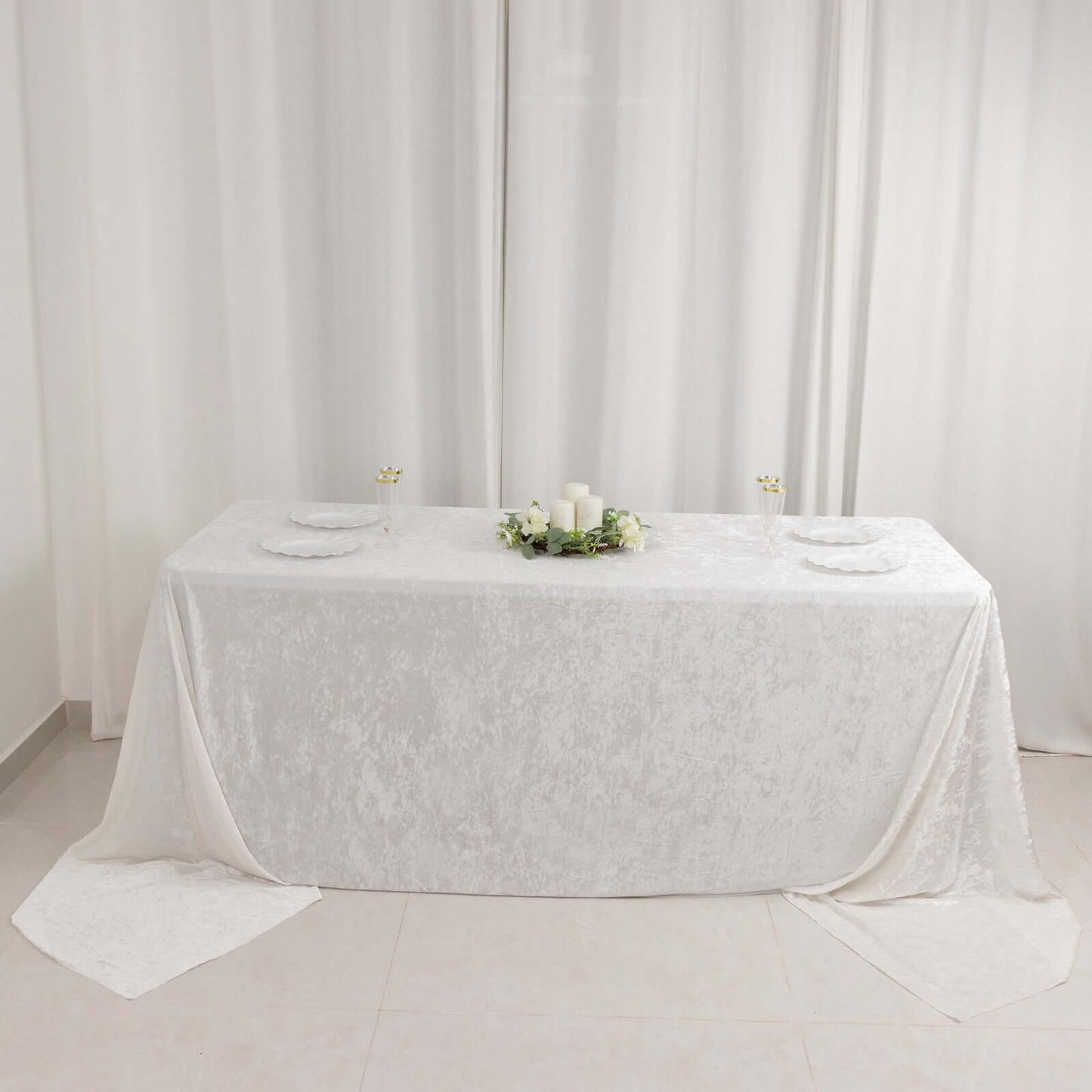 Premium Crushed Velvet 90"x156" Rectangle Tablecloth White - Reusable Soft & Sophisticated Seamless Table Cover