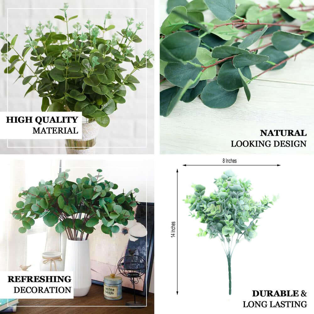 3 Bushes 14" Artificial Eucalyptus Branches, Greenery Bouquet Plants