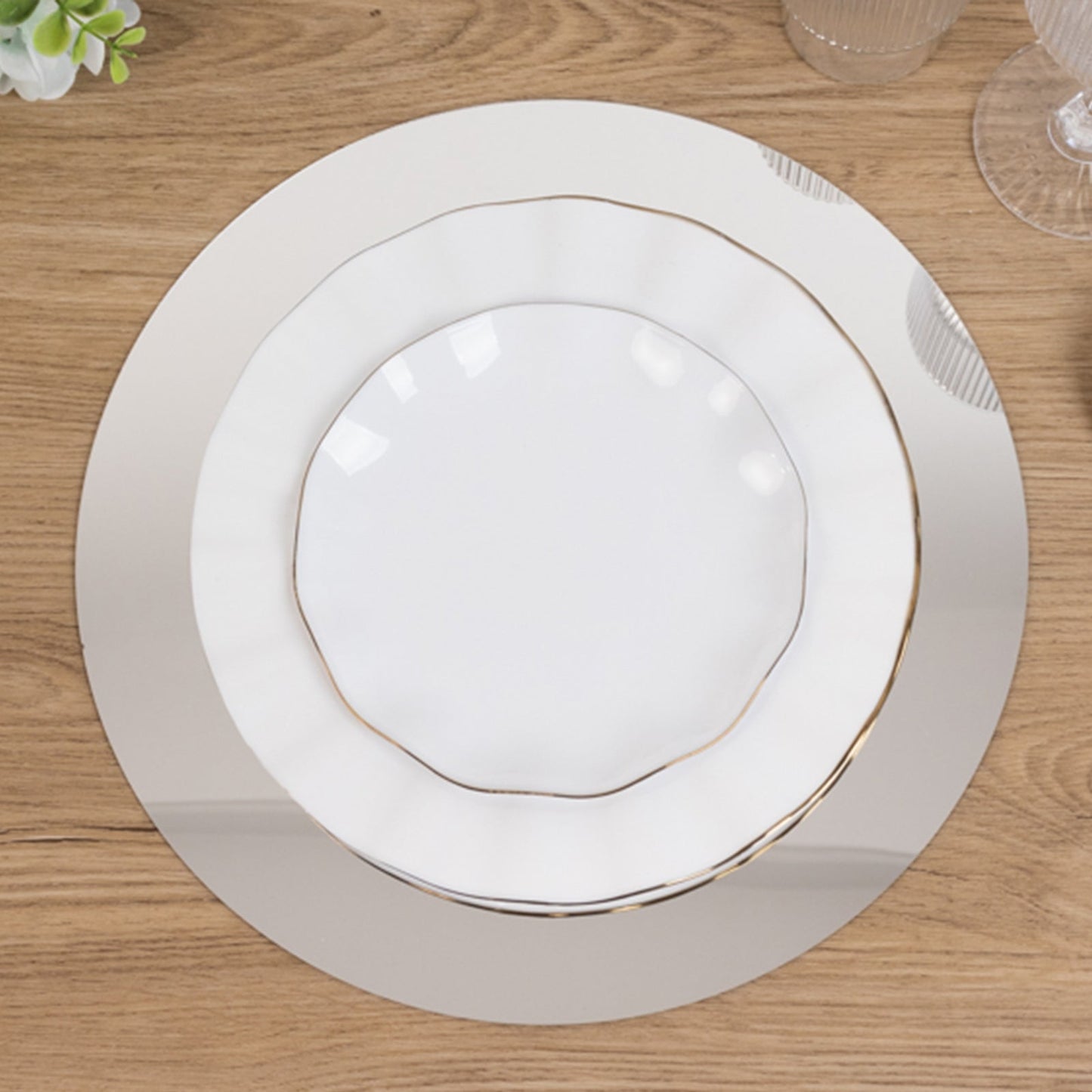 10-Pack Candle Plate Table Setting Circle Acrylic Mirror Tray Silver Round - Event Centerpiece Decor 12"